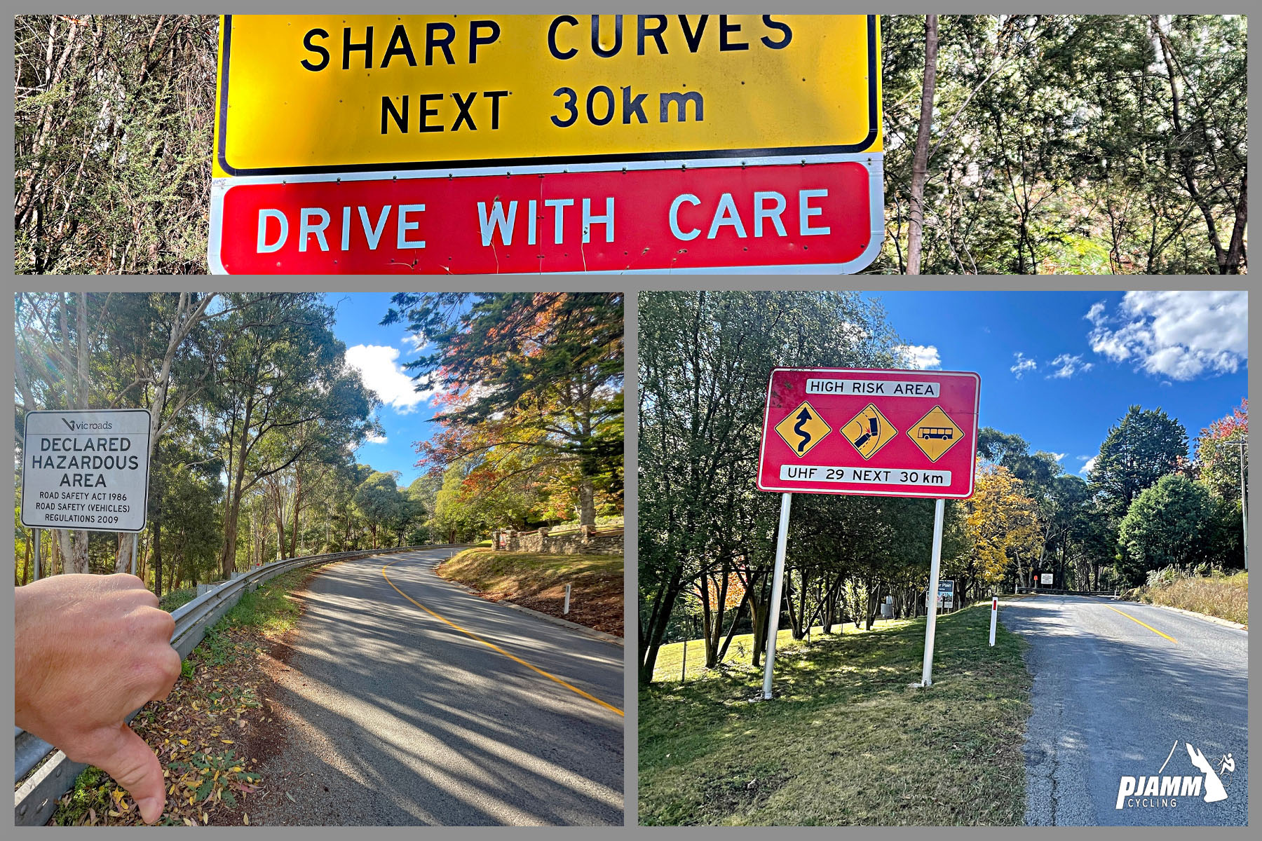 warning signs for the Great Alpine Road
