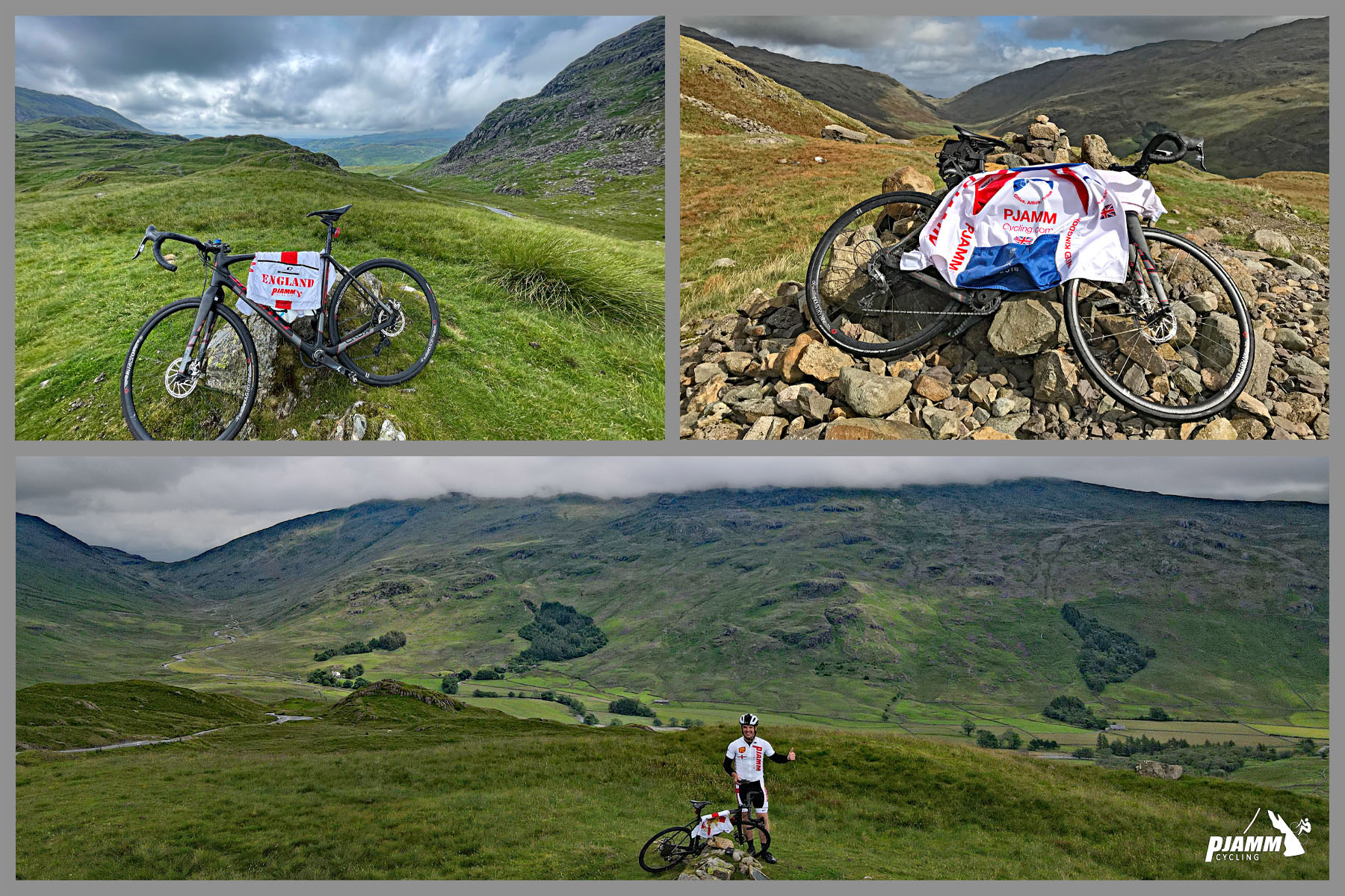 PJAMM cyclists at climb's finish in 2018 and 2022