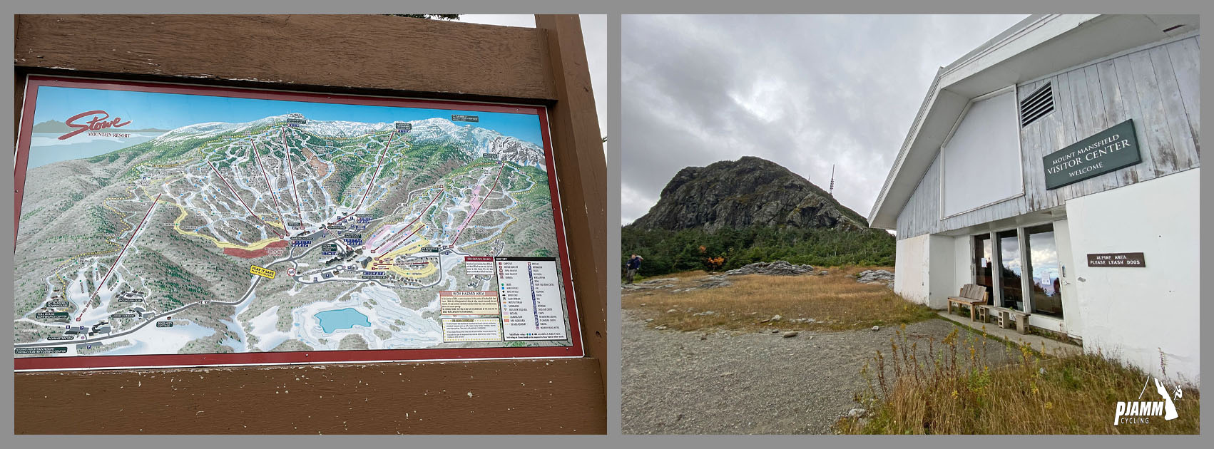 Cycling Mt. Mansfield, Vermont - visitor center and informational signs at ride's end