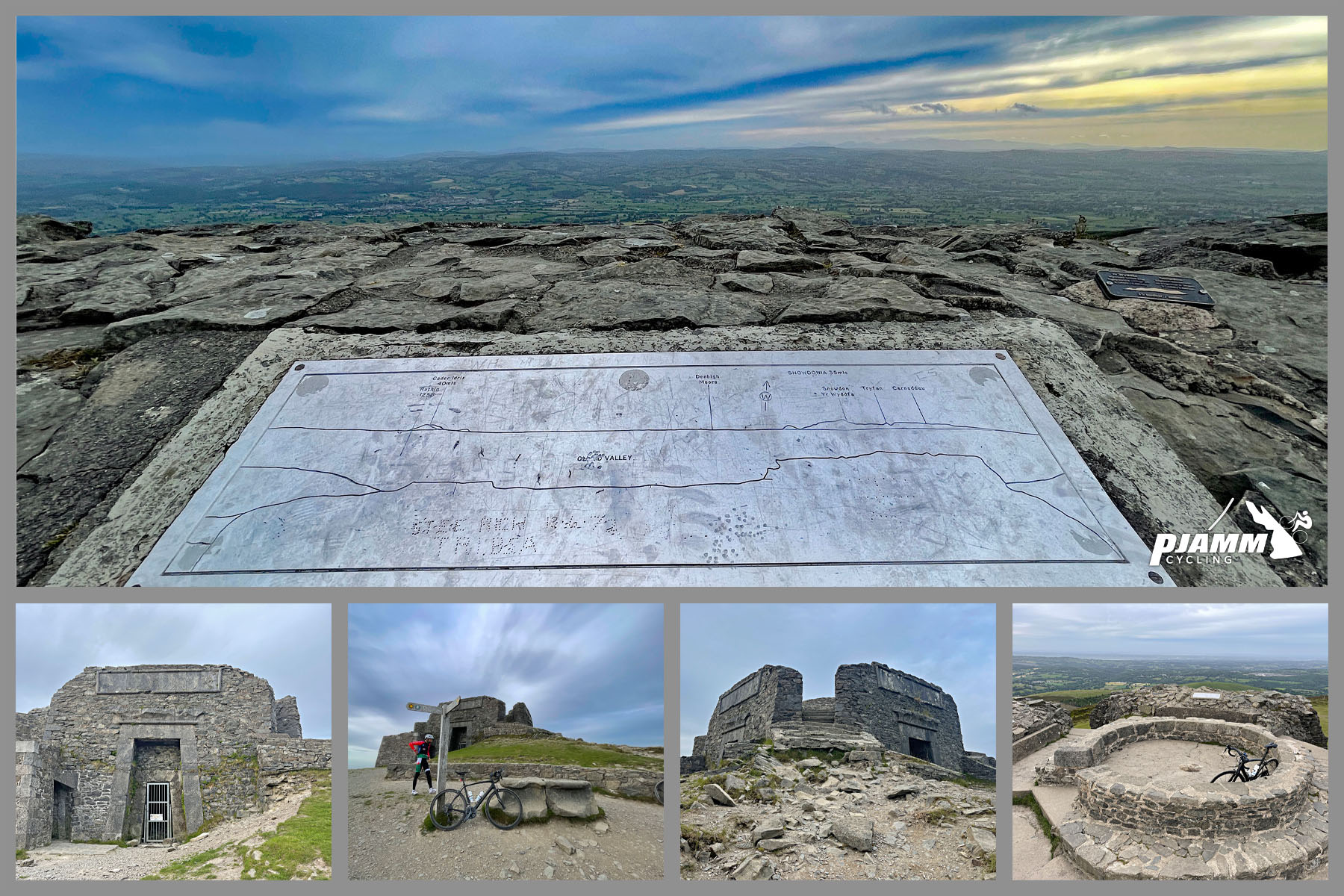 photo collage shows view looking out from Jubilee tower; aerial drone views of the tower
