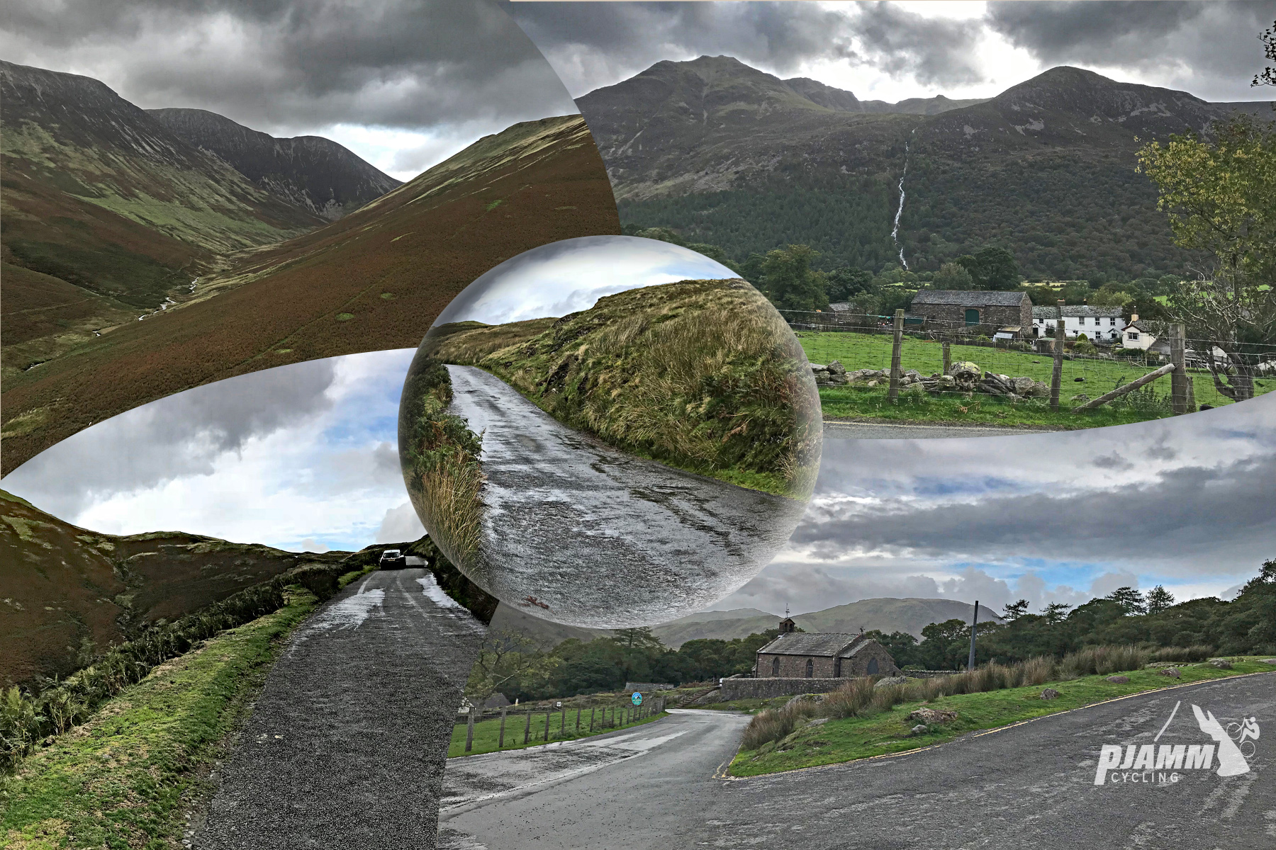 photo collage shows road conditions on a wet day, old country roads and English countryside 