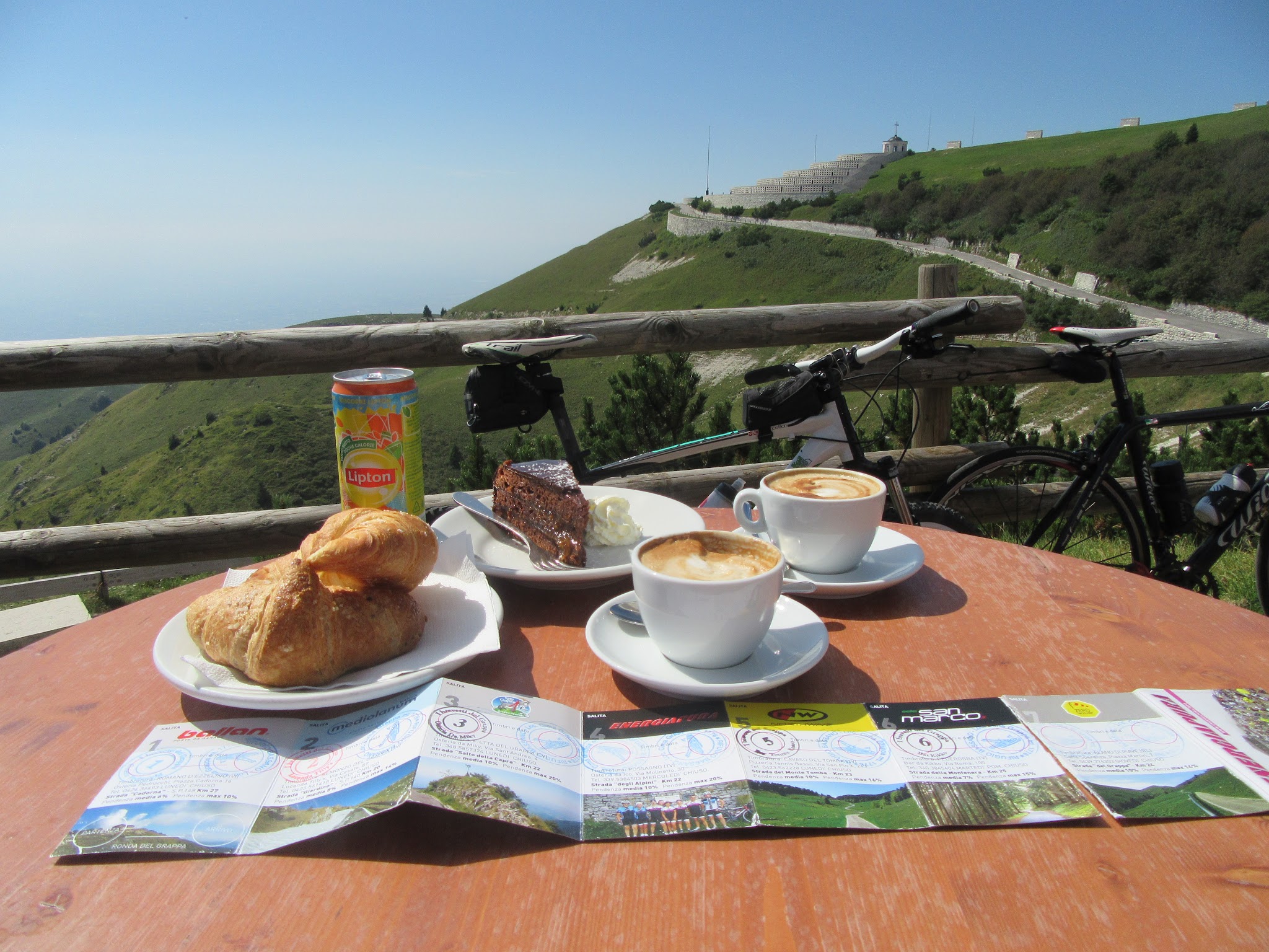 Monte Grappa from Crespano - bike climb - pastries and cappuccino at rifugio
