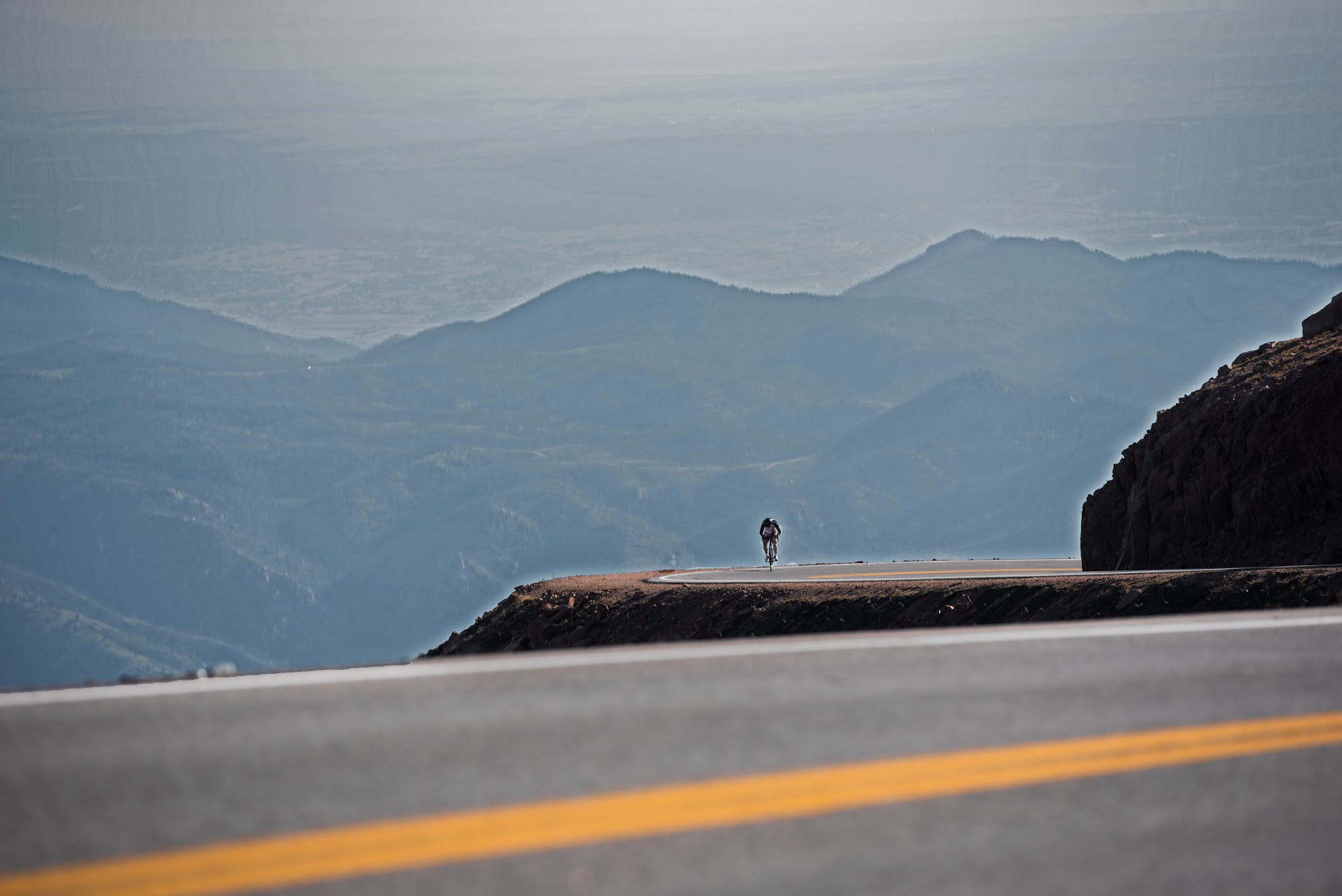 Bike climb up Pikes Peak in Colorado Rocky Mountains