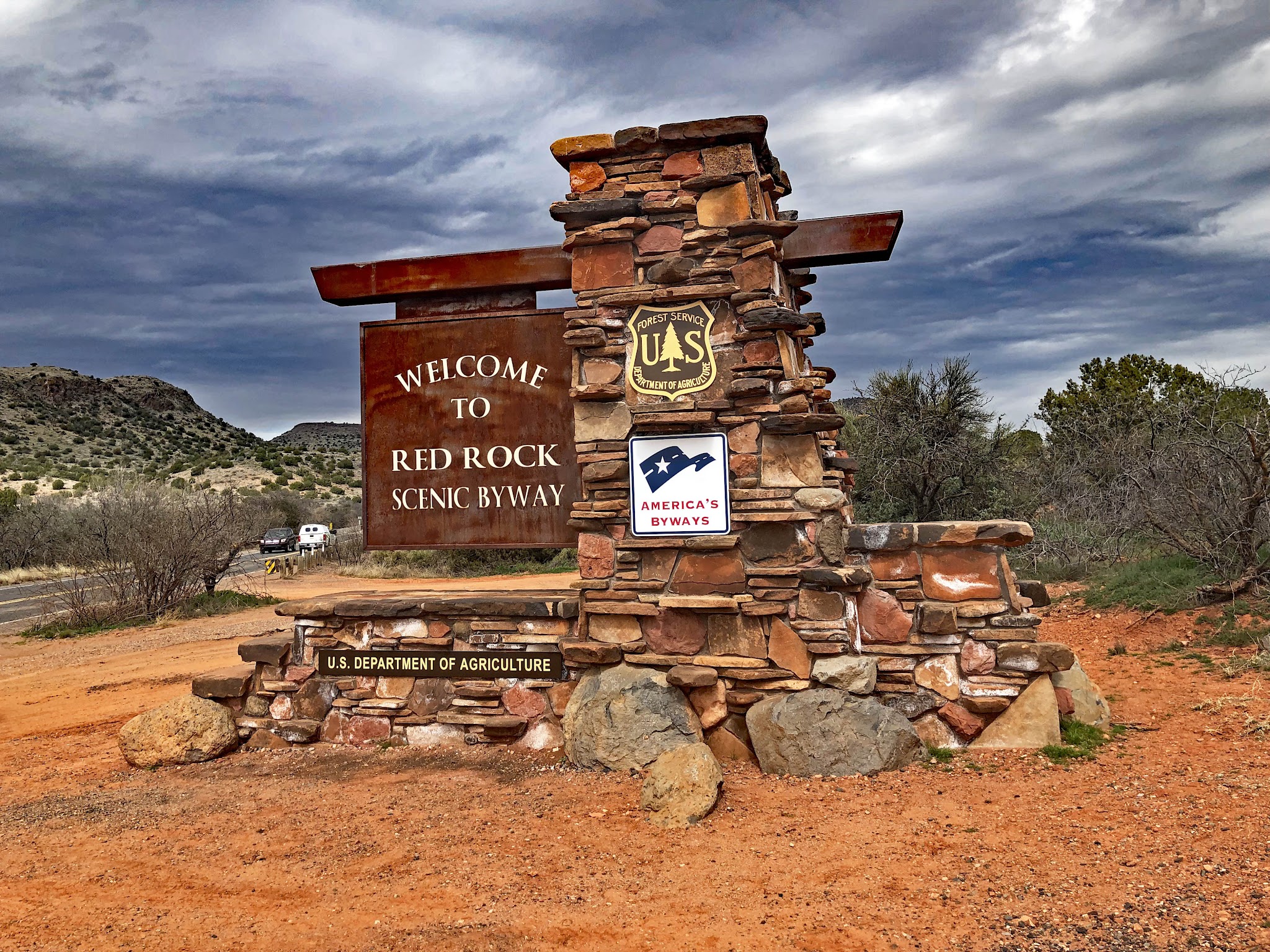 Bike climb Sedona and Hwy 89A - Red Rock Scenic Byway sign.