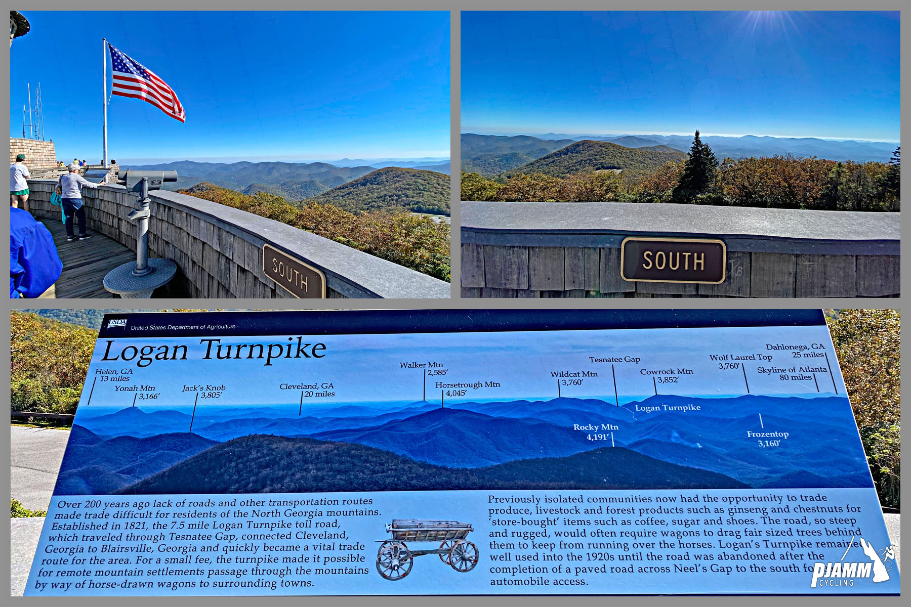Cycling Brasstown Bald, Georgia - view from the summit facing South, informational signs