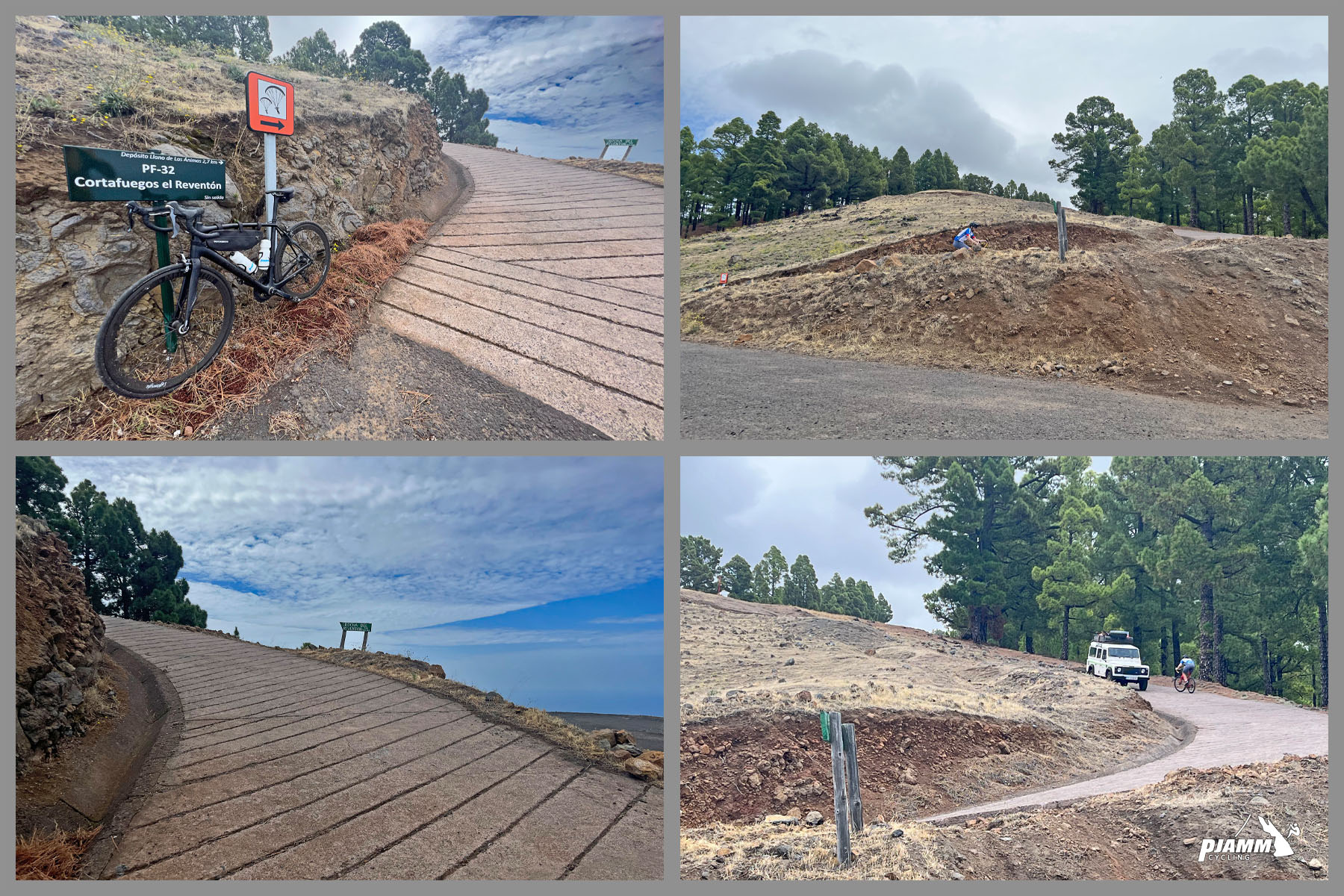 photo collage shows steep cement segment of roadway