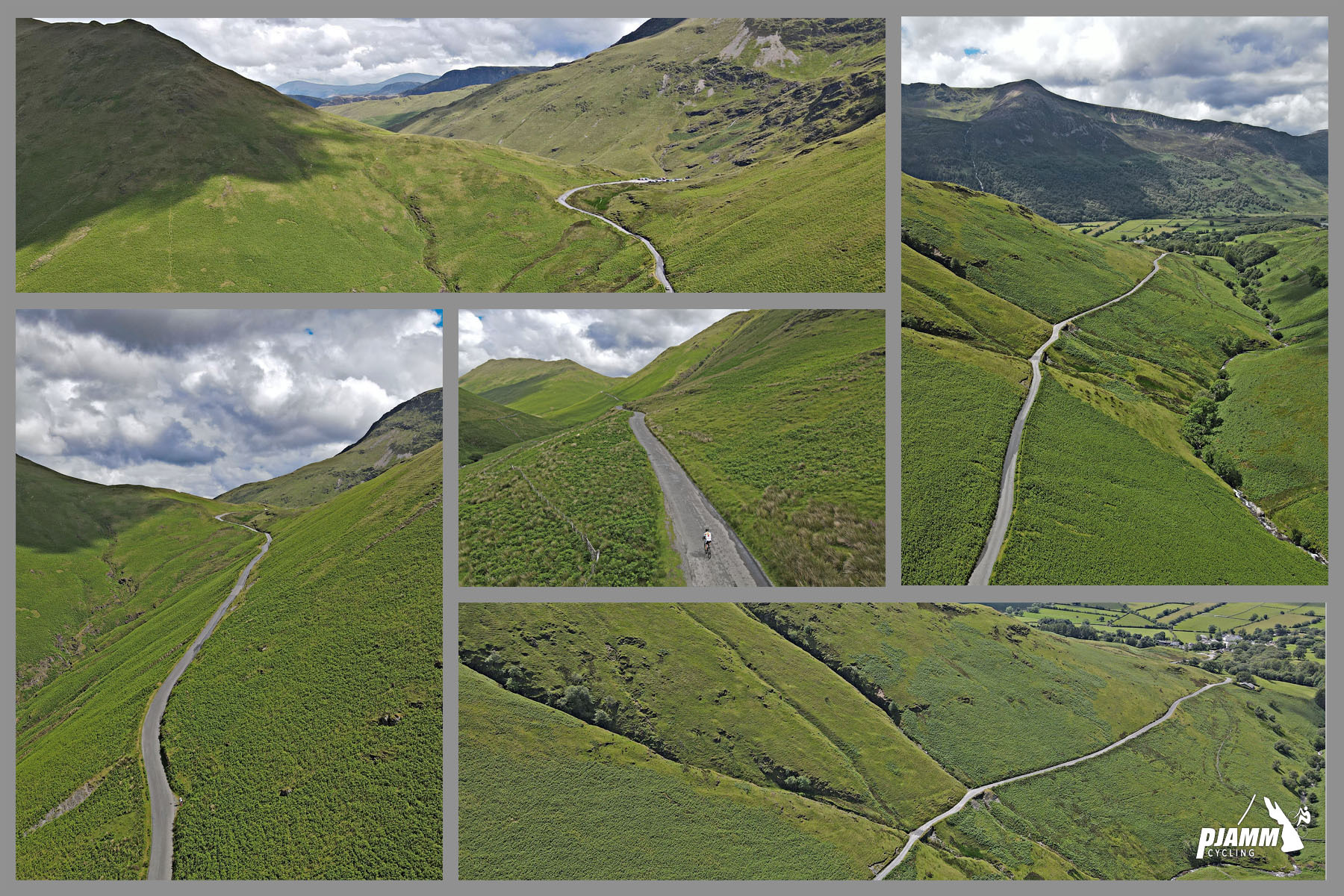 aerial drone views of bright green grasses on the mountainside