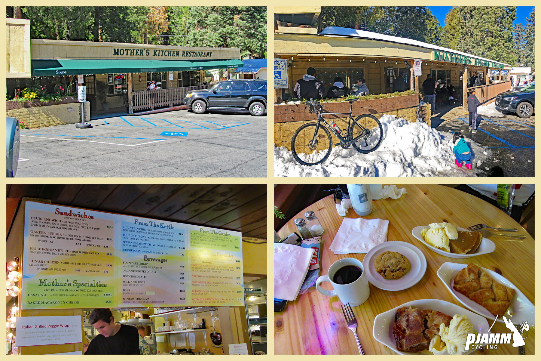 Menu board at Mother's kitchen at finish of Palomar cycle climb. 