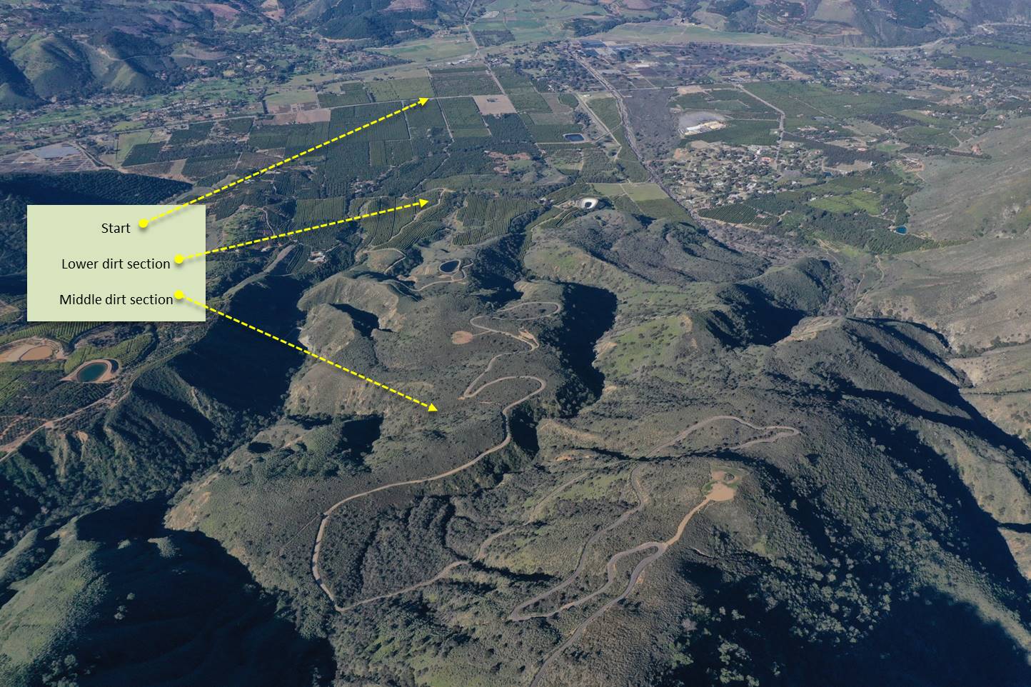 Drone photo of Nate Harrison Grade and orange groves