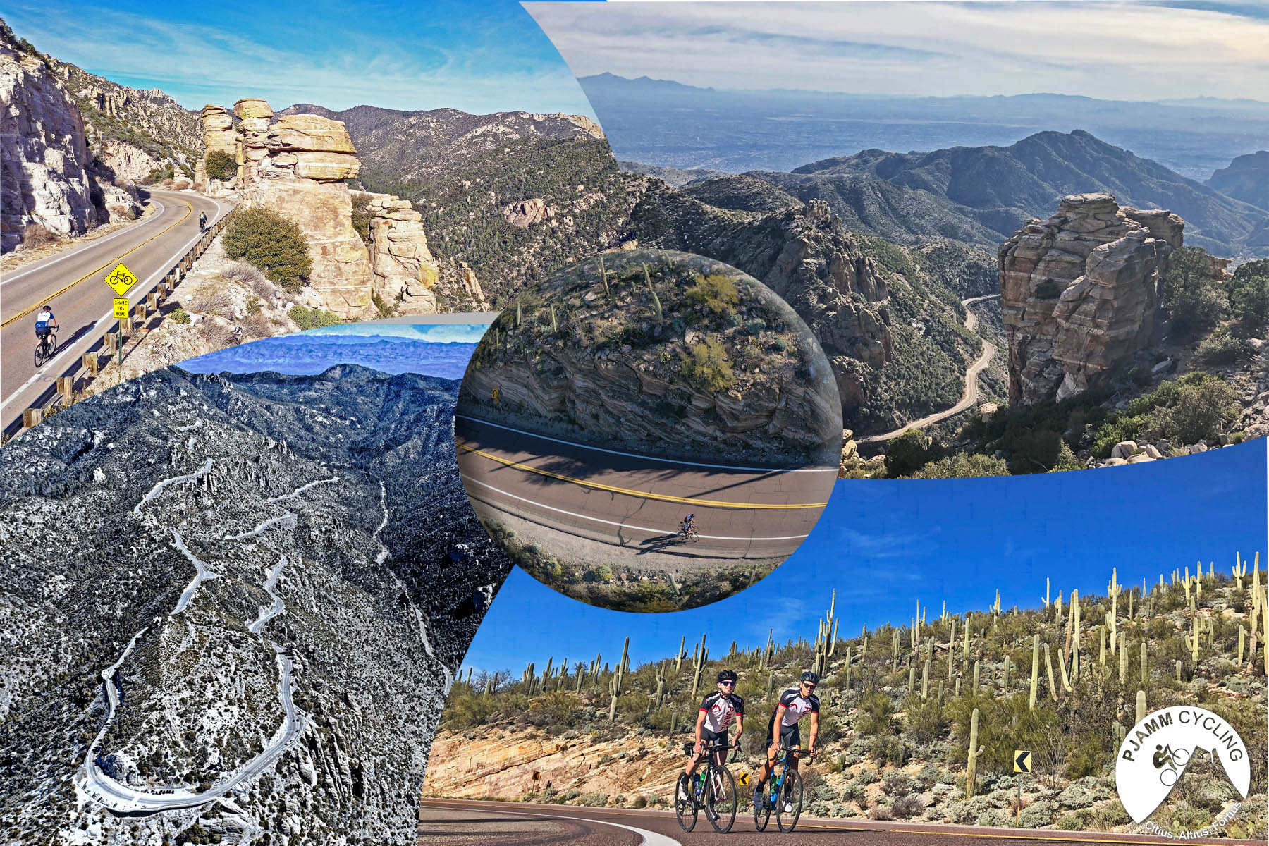 Bicycle climb - Top US Bike Climbs - Mt Lemmon - Hoodoos and cyclist, road, mountains, plains