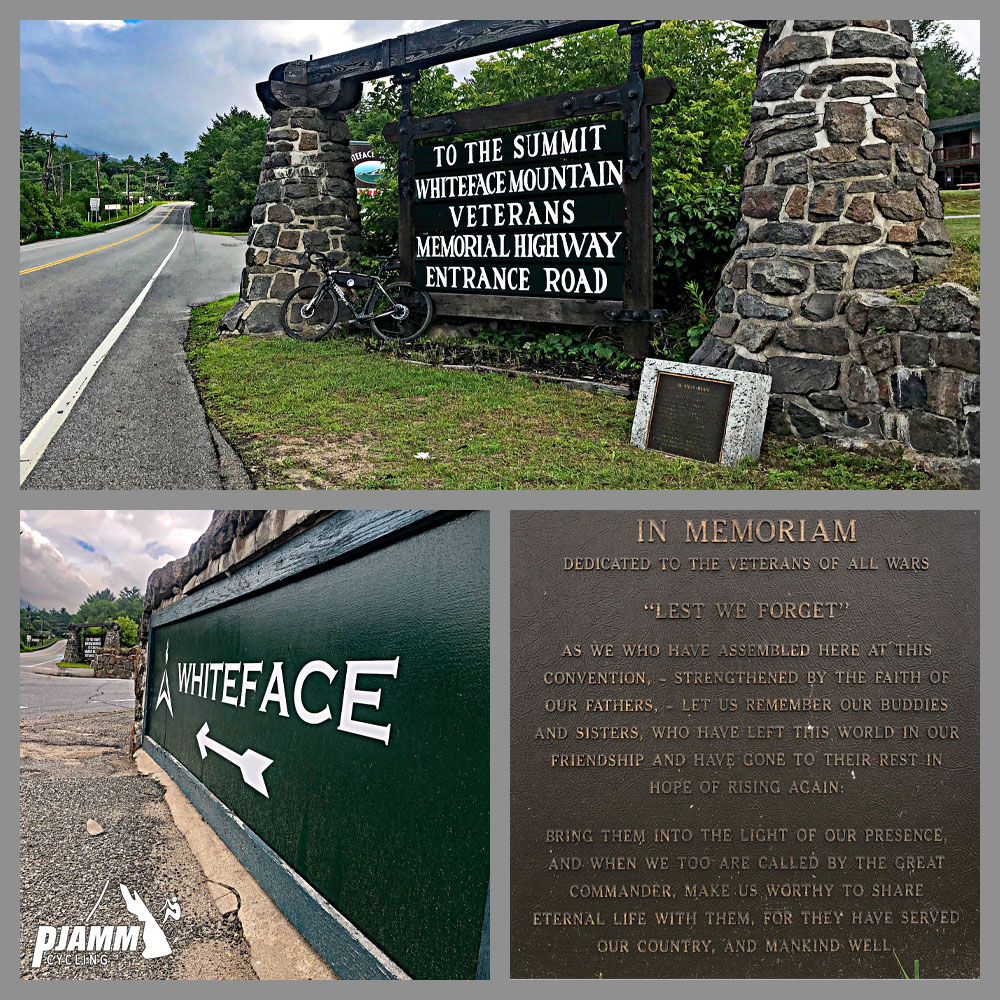 Cycling Whiteface Mountain - Whiteface Mountain summit sign, In Memoriam plaque dedicated to the Veterans of all wars