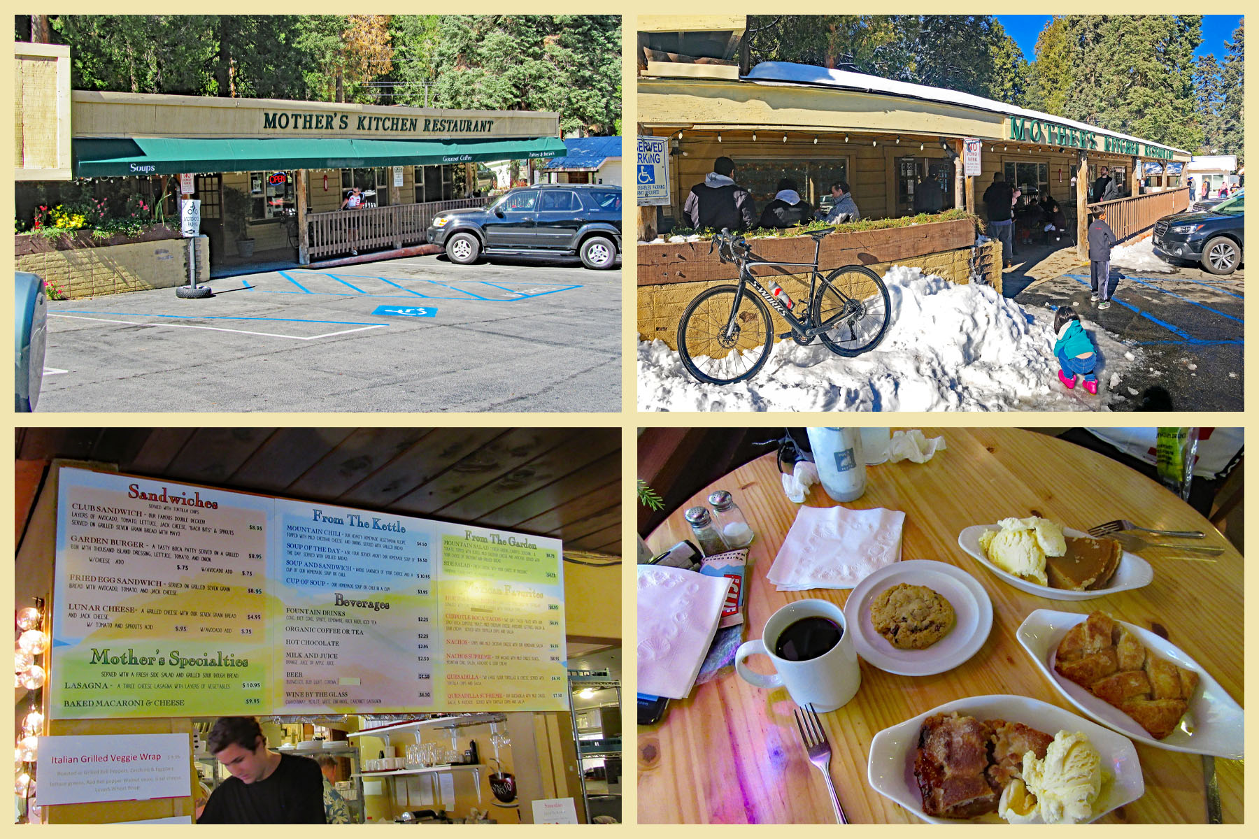 Menu board at Mother's kitchen at finish of Palomar cycle climb. 
