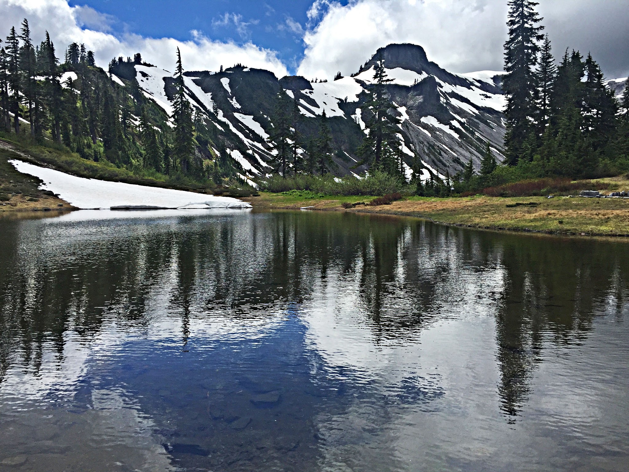 Bicycle climb Mt. Baker - pond near Chain Lakes Trailhead
