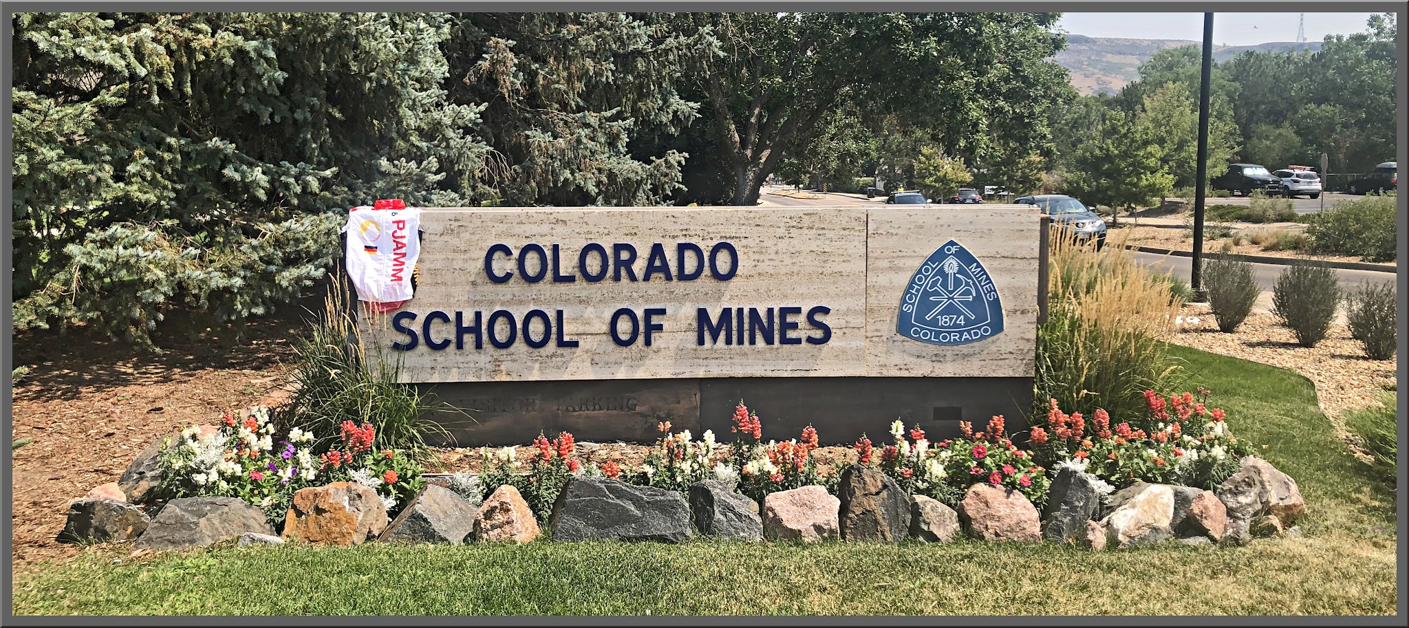 Cycling Lookout Mountain, Colorado - sign for Colorado School of Mines