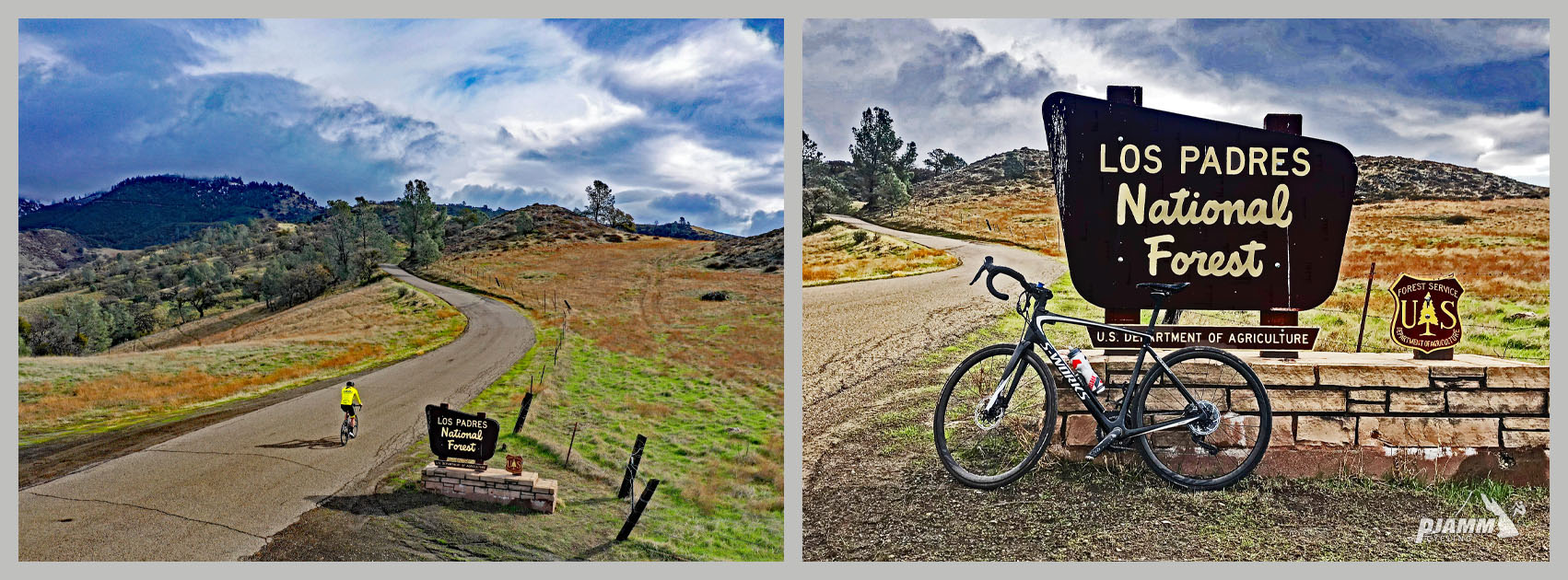 Cycling Figueroa Mountain Road west - Los Padres National Forest sign