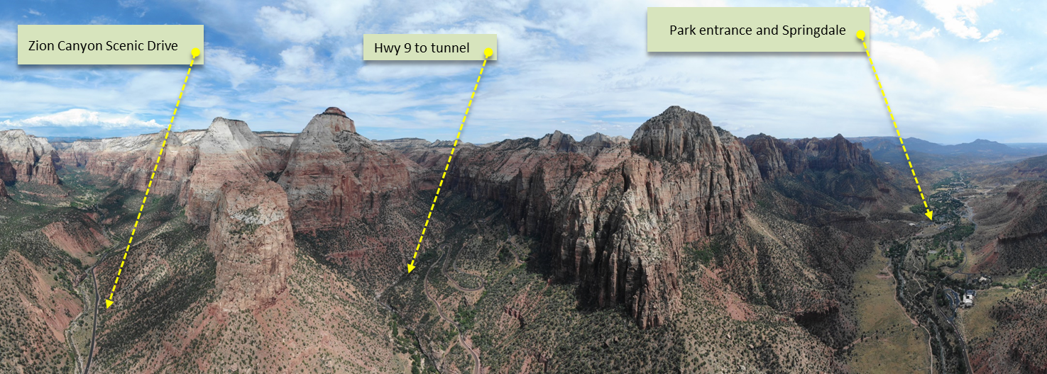 Cycling Zion National Park Cycling Zion National Park - aerial drone photo of the canyons