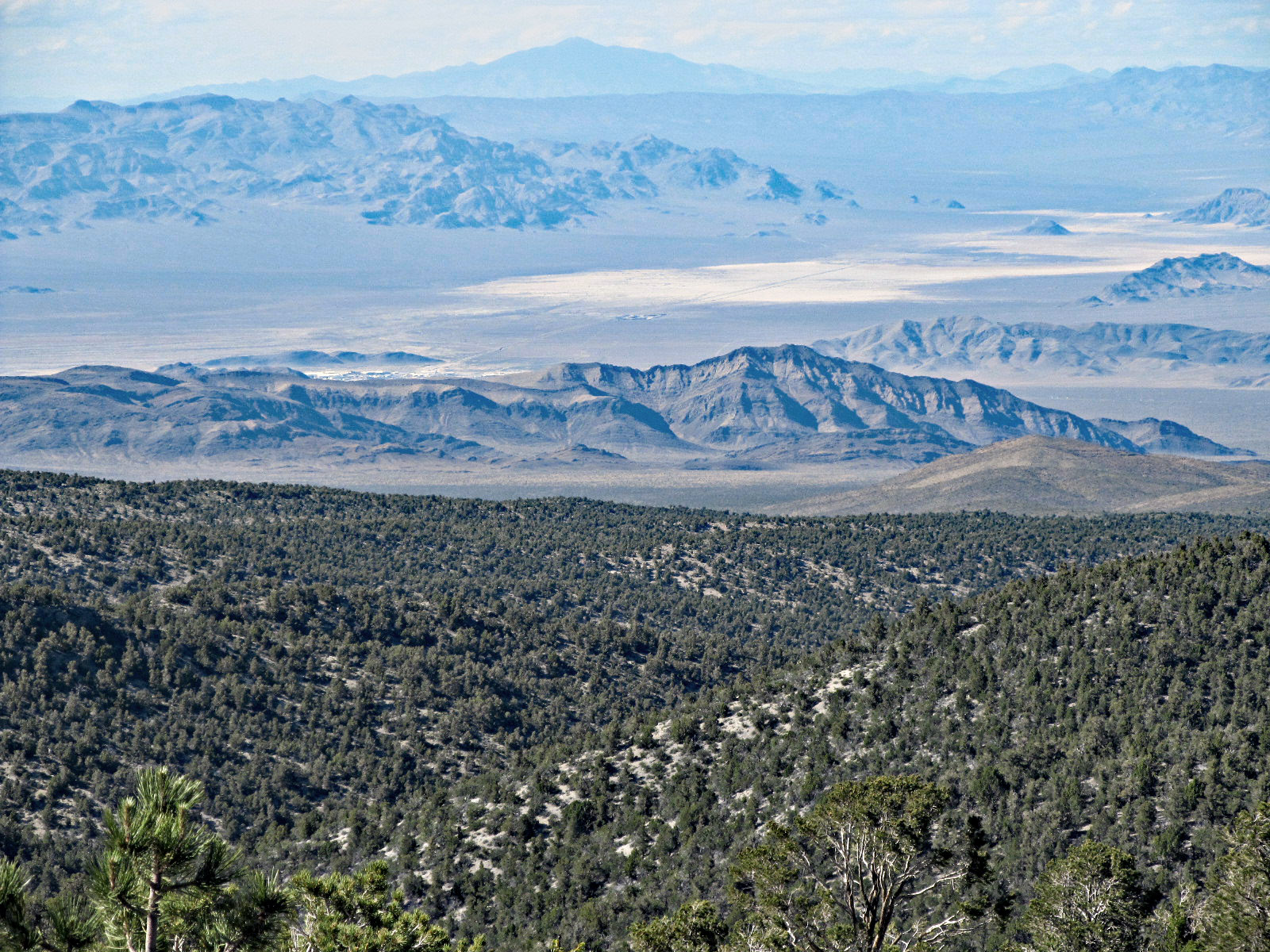Climbing Lee Canyon Bike Climb (Hwy 156) by bike - view of desert and plains below - hwy 95