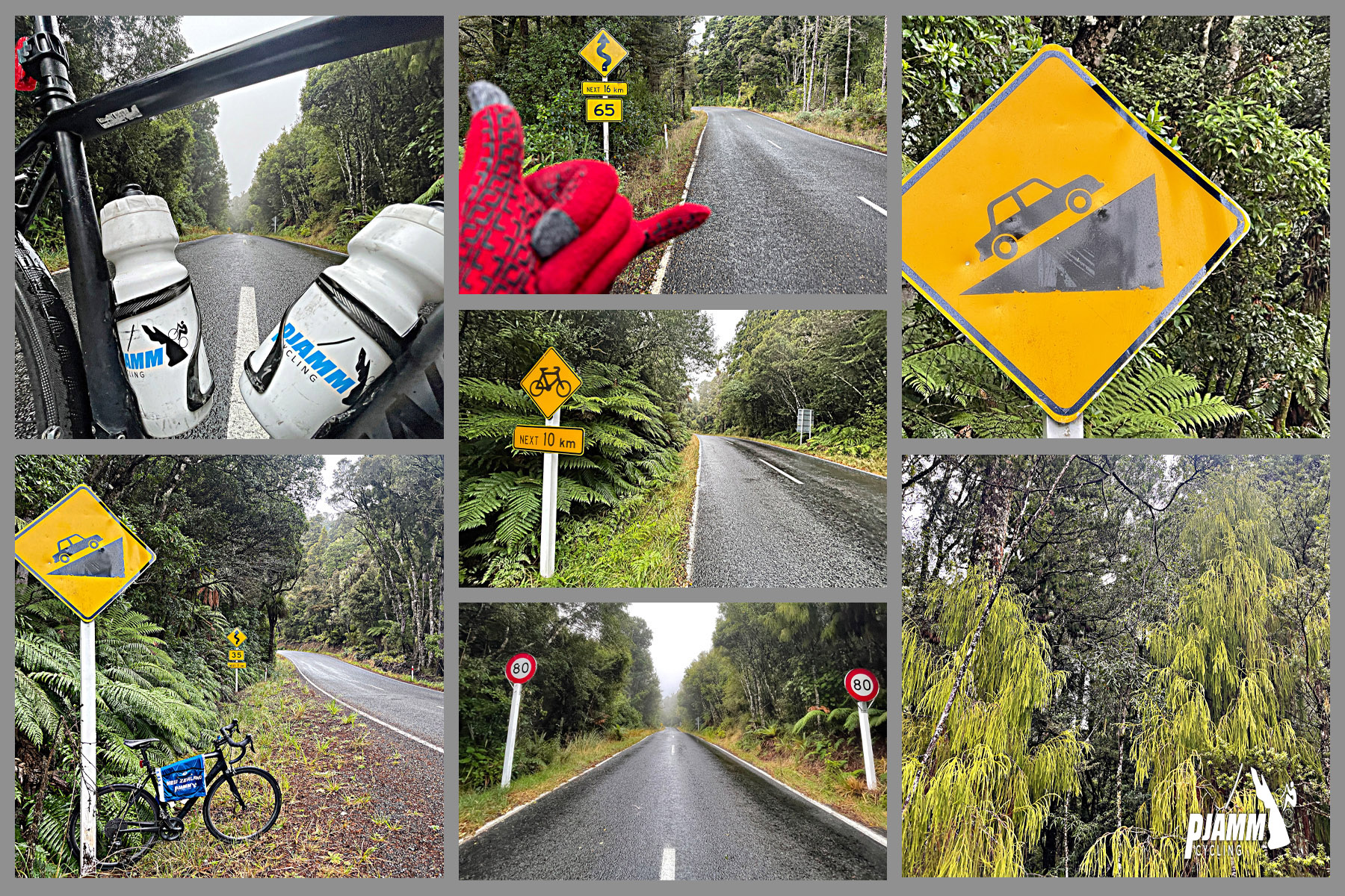 photo collage shows wet and green surroundings along the climb