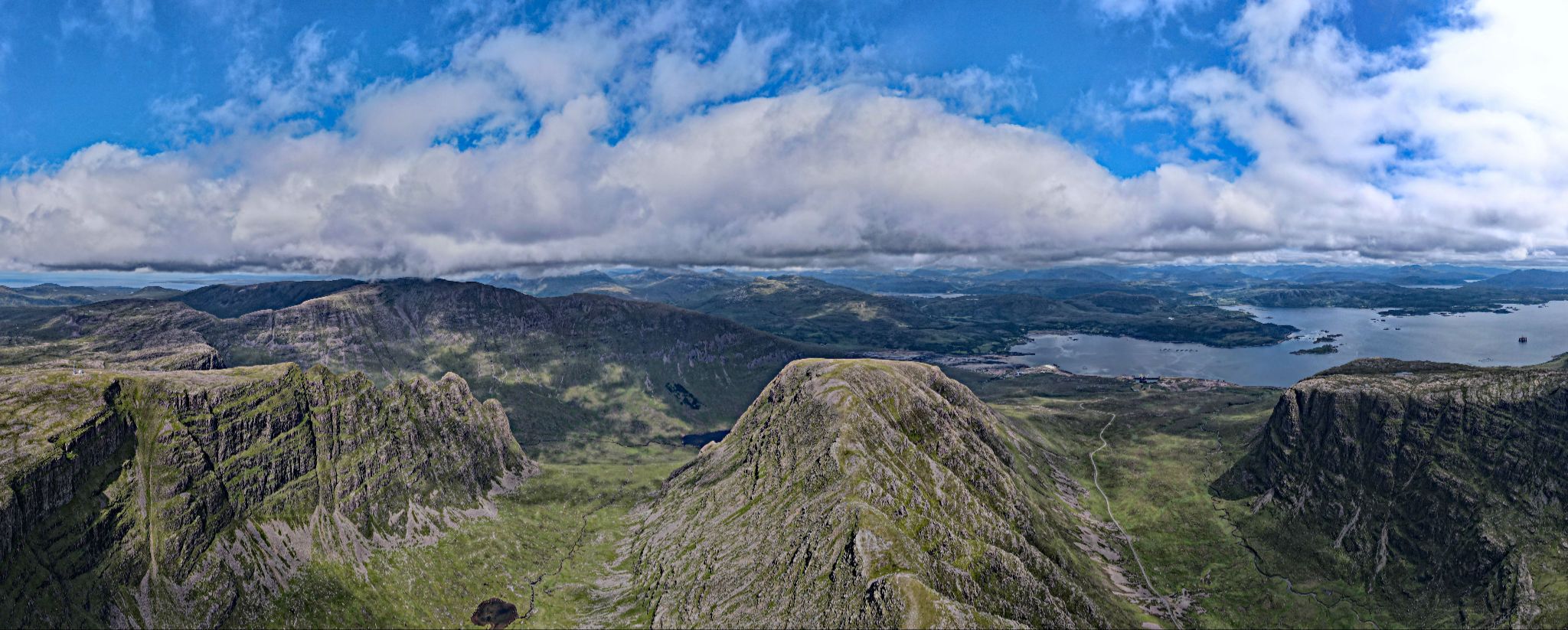 Photo: left is Coire na Ba (Corrie of the Cattle; Corrie is a hollow in a hillside)
Photo right:  the route up from Loch Kishorn