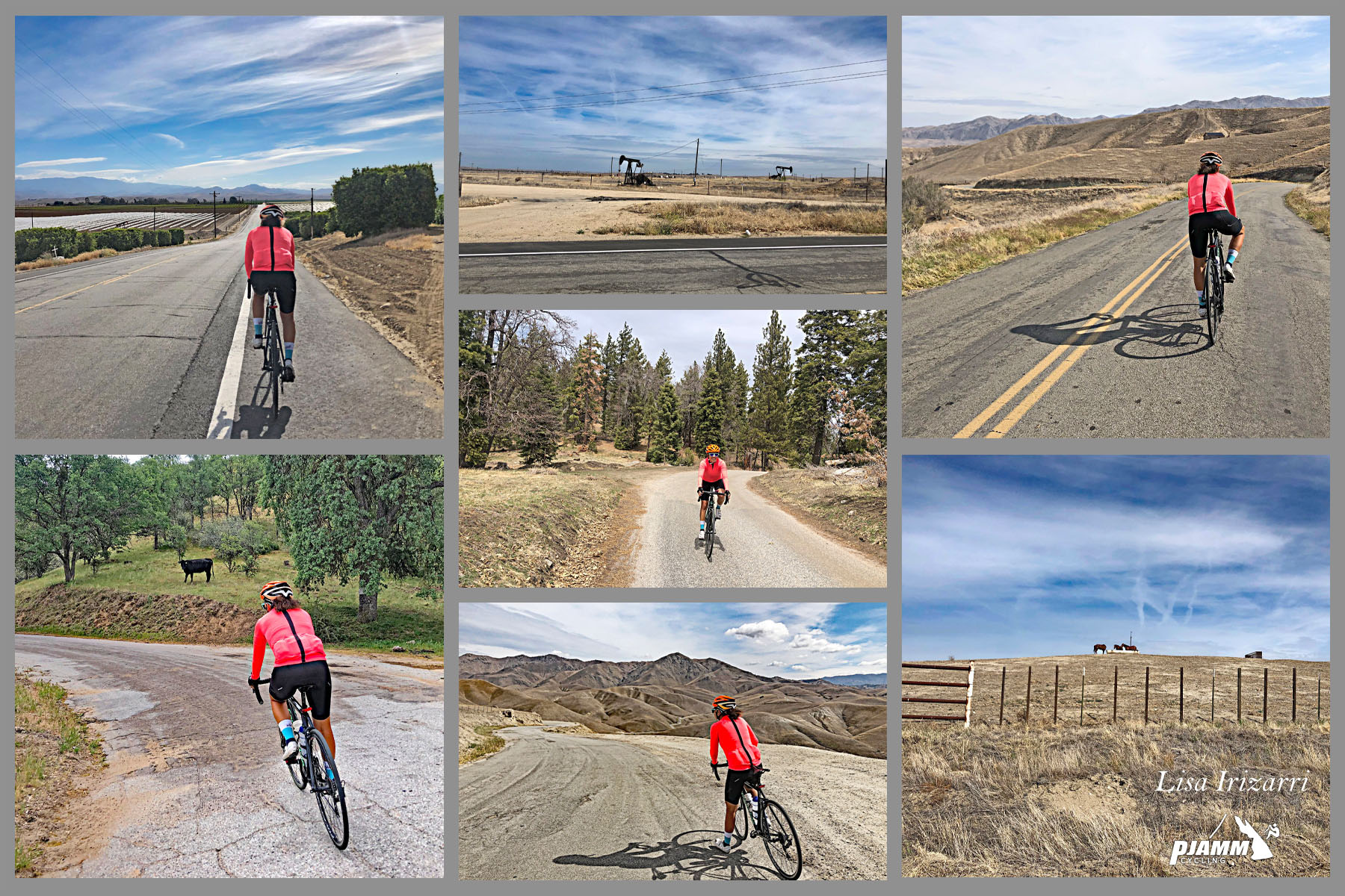 Cycling Breckenridge West, California Cycling Breckenridge West, California - photo collage, PJAMM Cycling logo in corner, cyclist on various portions of roadway along the climb, alpine setting, pastureland