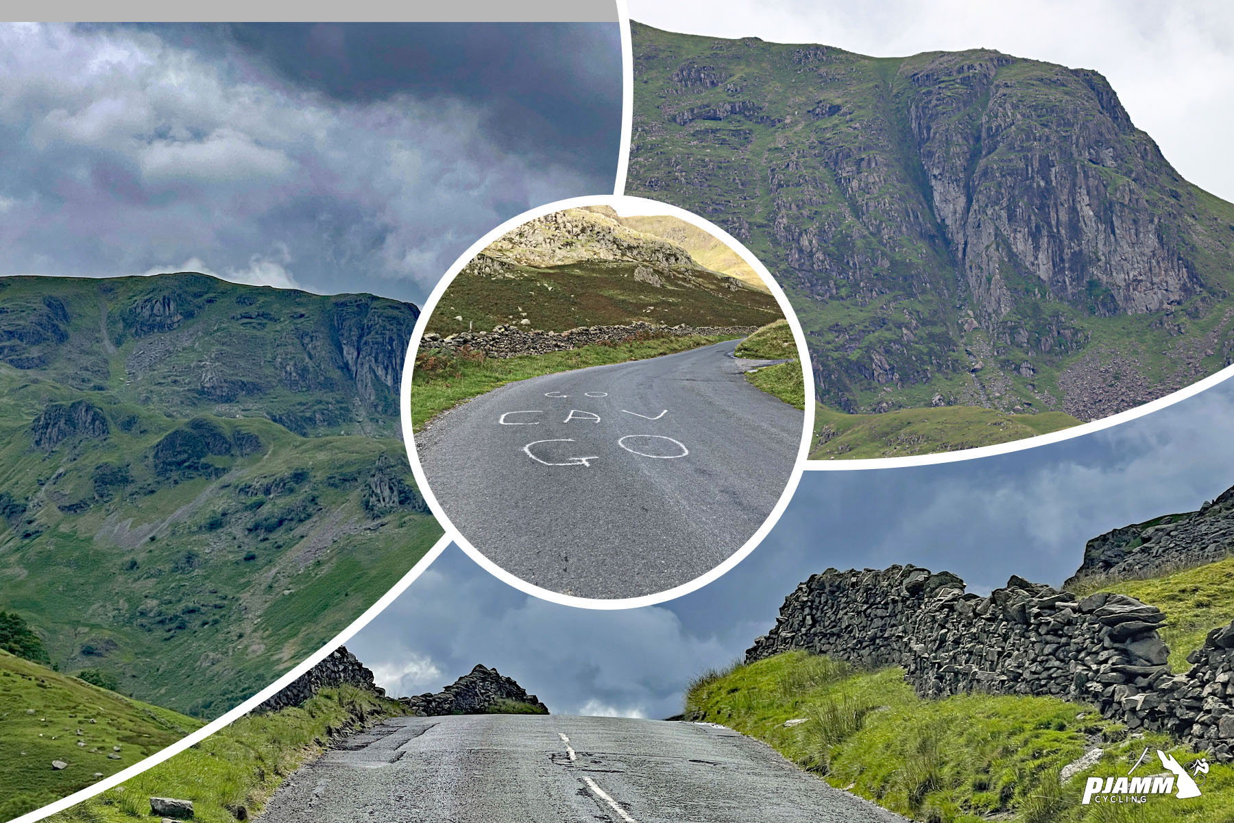 photo collage shows views of English countryside, stone retaining walls, rock faces in hillsides