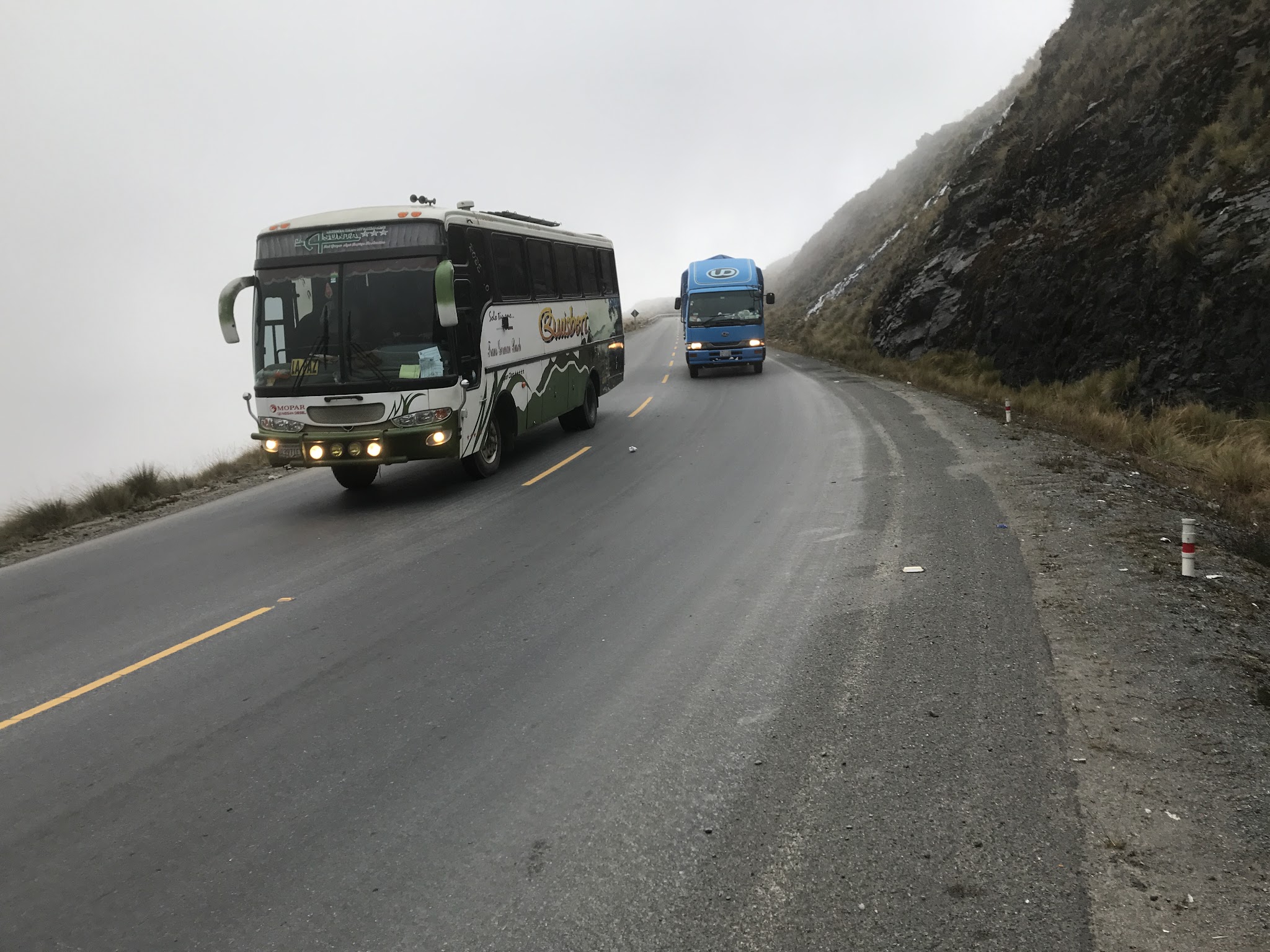 Traffic on Hwy 9 Bolivia Trucks passing on Hwy 9 Bolivia