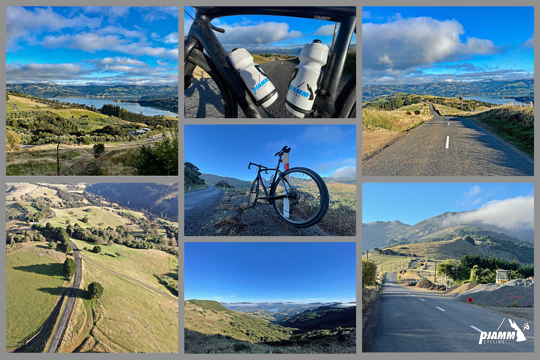 photo collage shows picturesque views looking back over Takamatua Bay from the climb