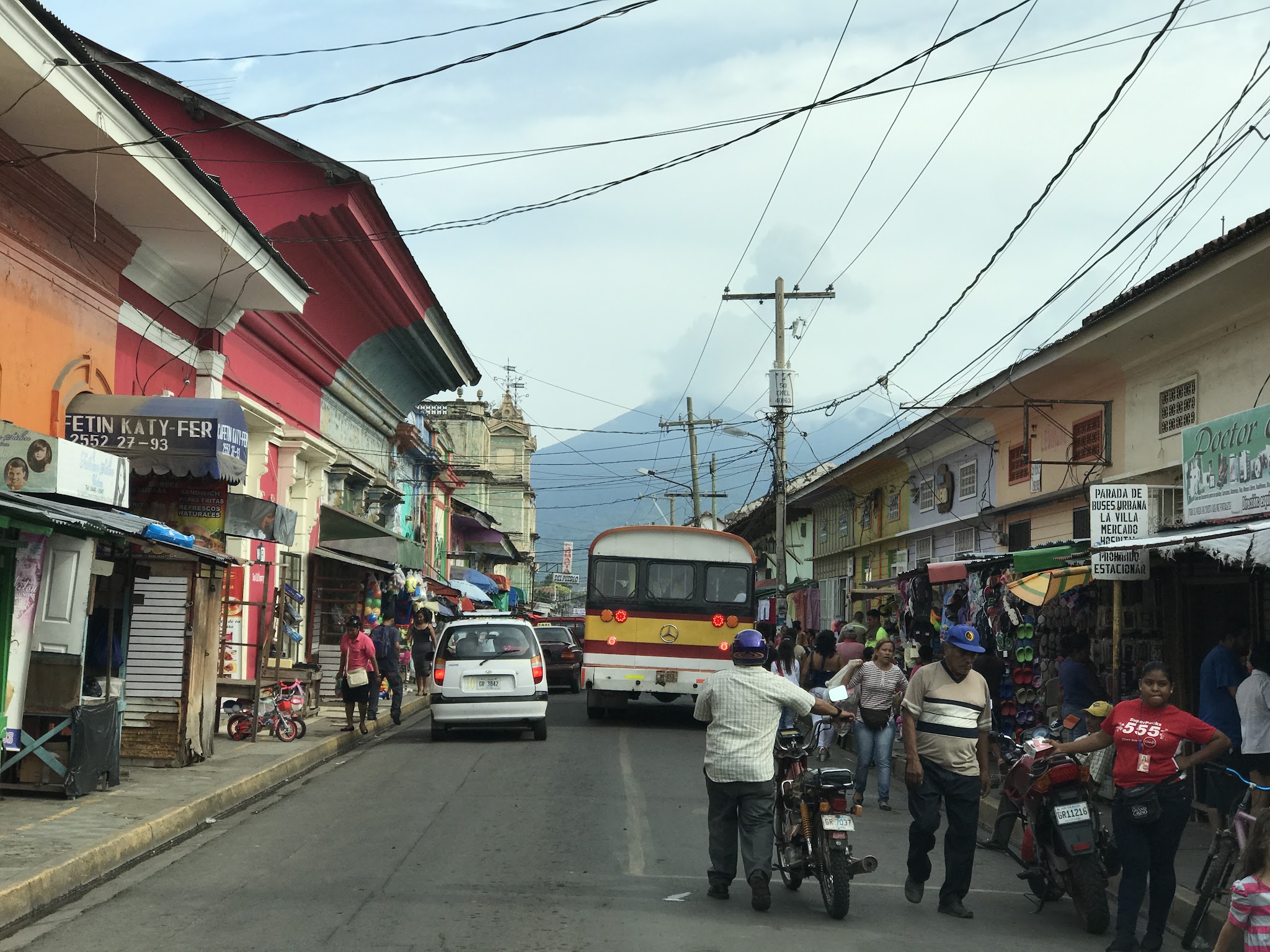 Granada Nicaragua - downtown, buses and crowded streets