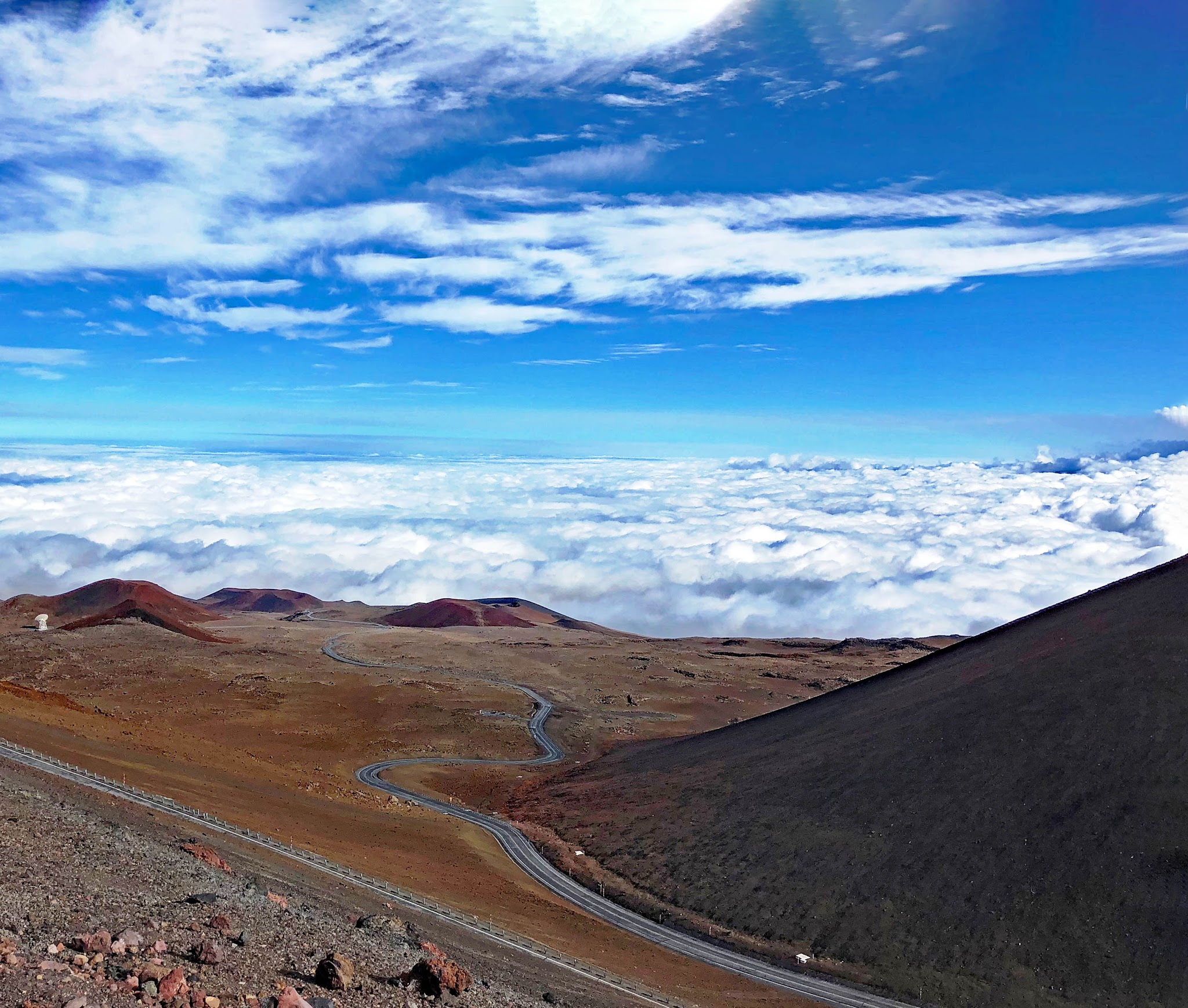 Cycling Top World Bike Climbs - road, volcano, clouds on Mauna Kea