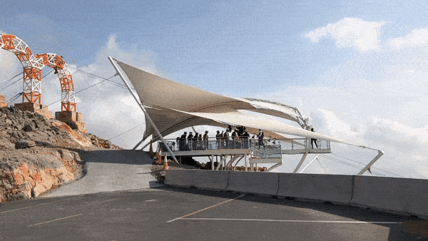 Jebel Jais, Ras Al Khaimah, UAE Jebel Jais, Ras Al Khaimah, UAE - zipline down mountainside, longest zipline in the world
