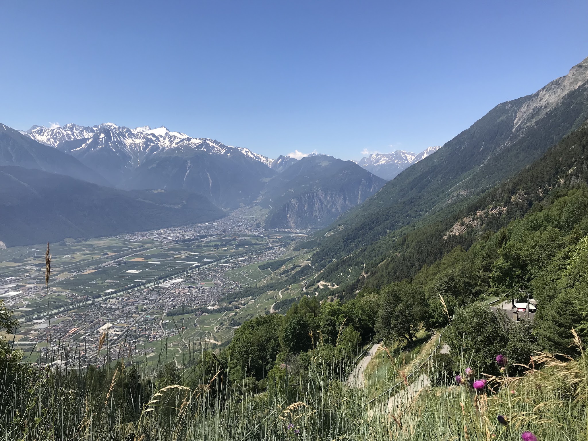 Cycling Fully Erie - road, mountains and Martigny below