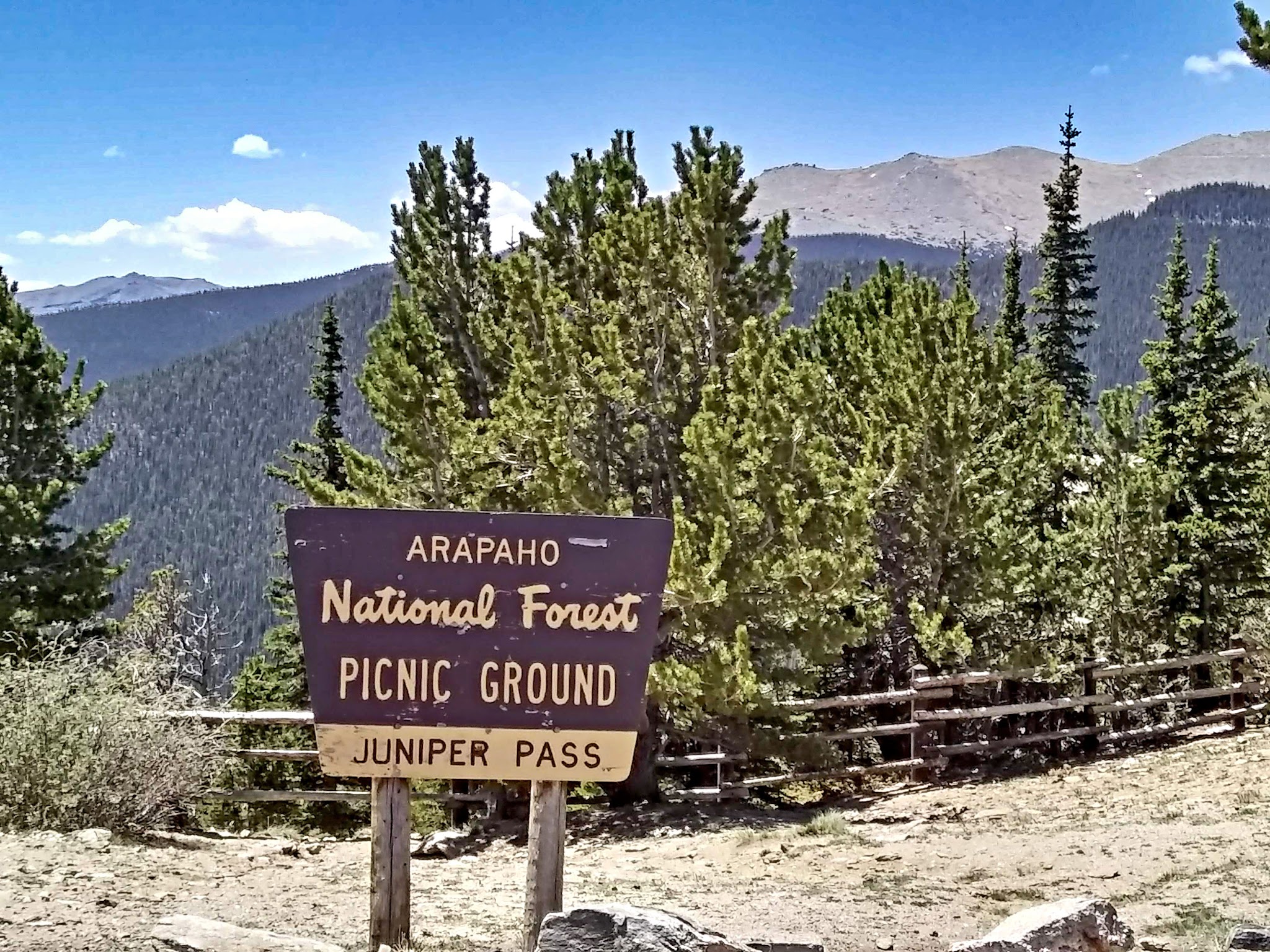 Cycling Juniper Pass East, Colorado - sign for Arapaho National Forest and Juniper Pass