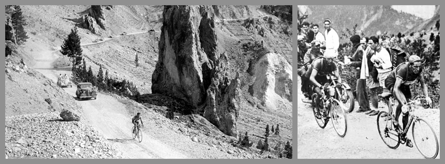 Cycling Col d'Izoard - old black and white photographs of cyclists riding Col d'Izoard in Tour de France