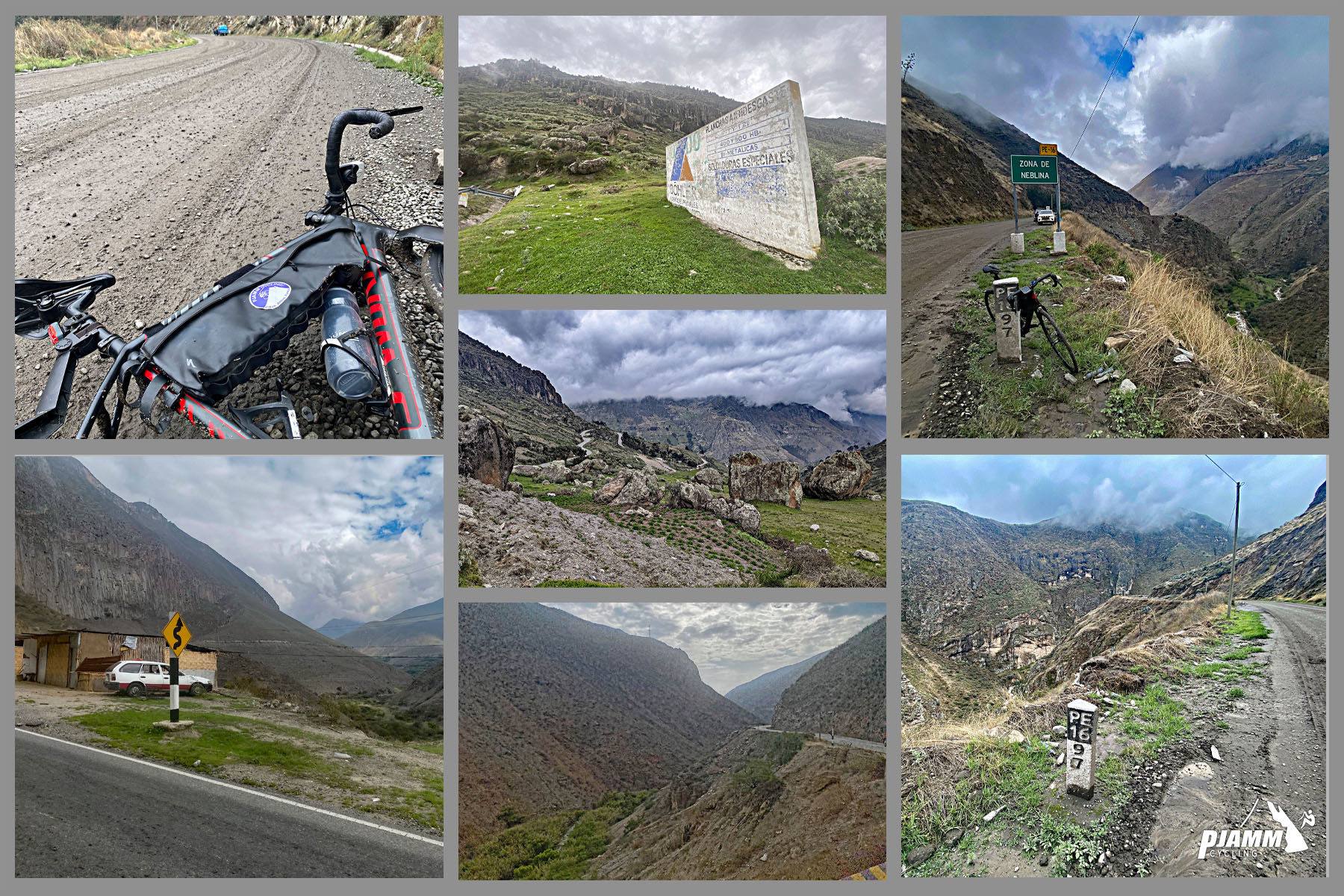 Cycling Conococha, Peru - photo collage shows gravel portion of the roadway