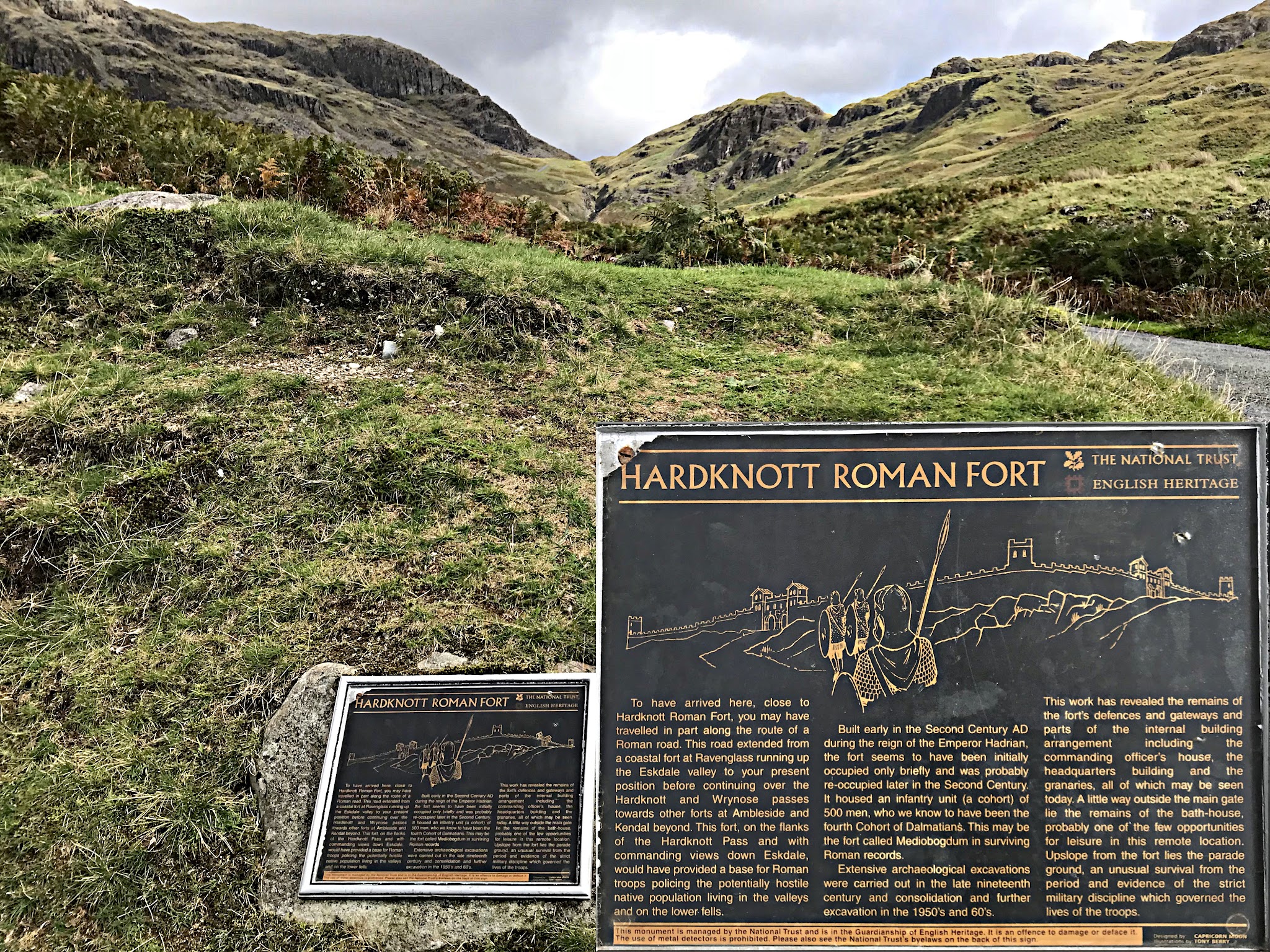 informational sign for Hardknott Roman Fort 
