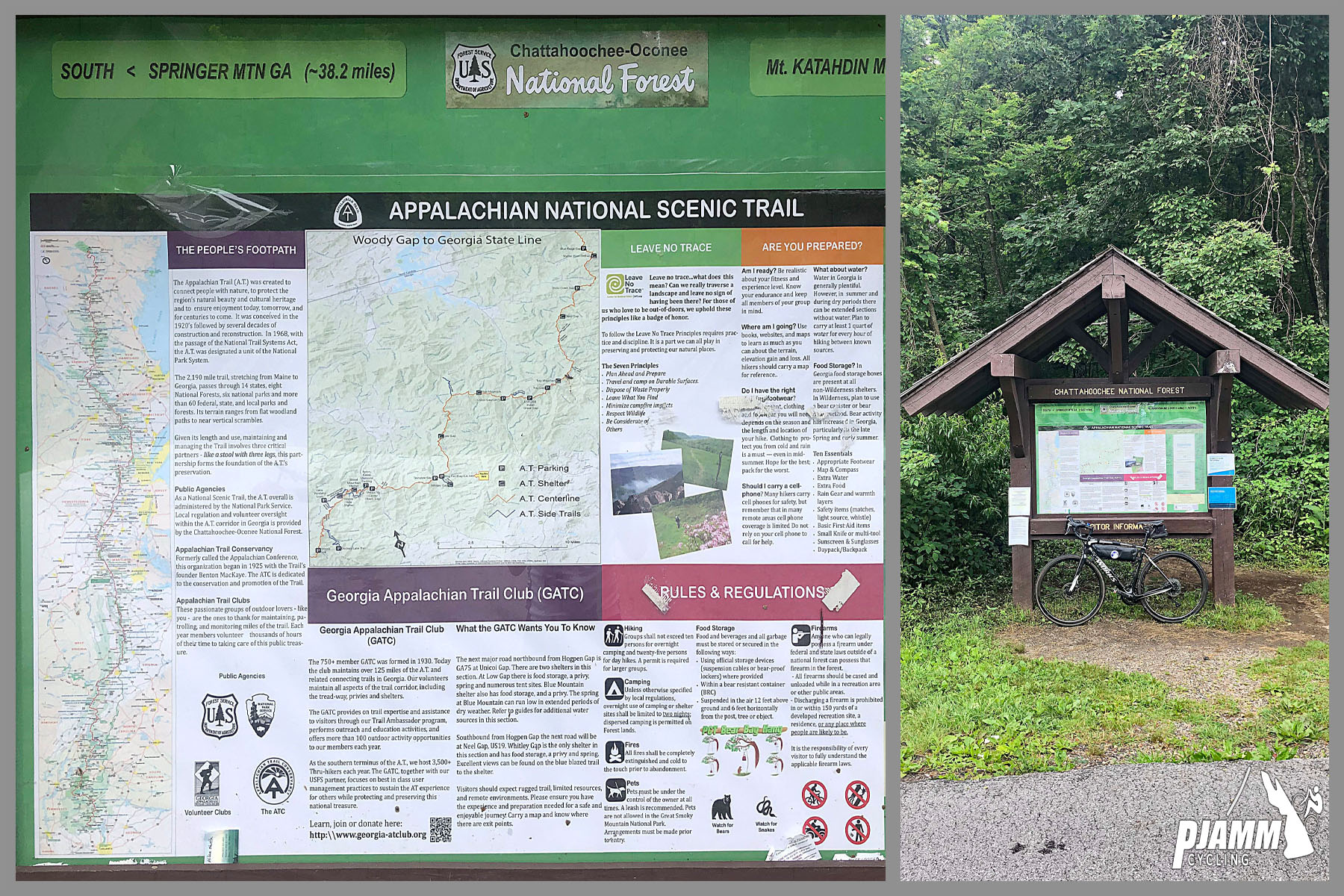Cycling Hogpen Gap East - close up of Appalachian National Scenic trail map and information from US National Forest Service