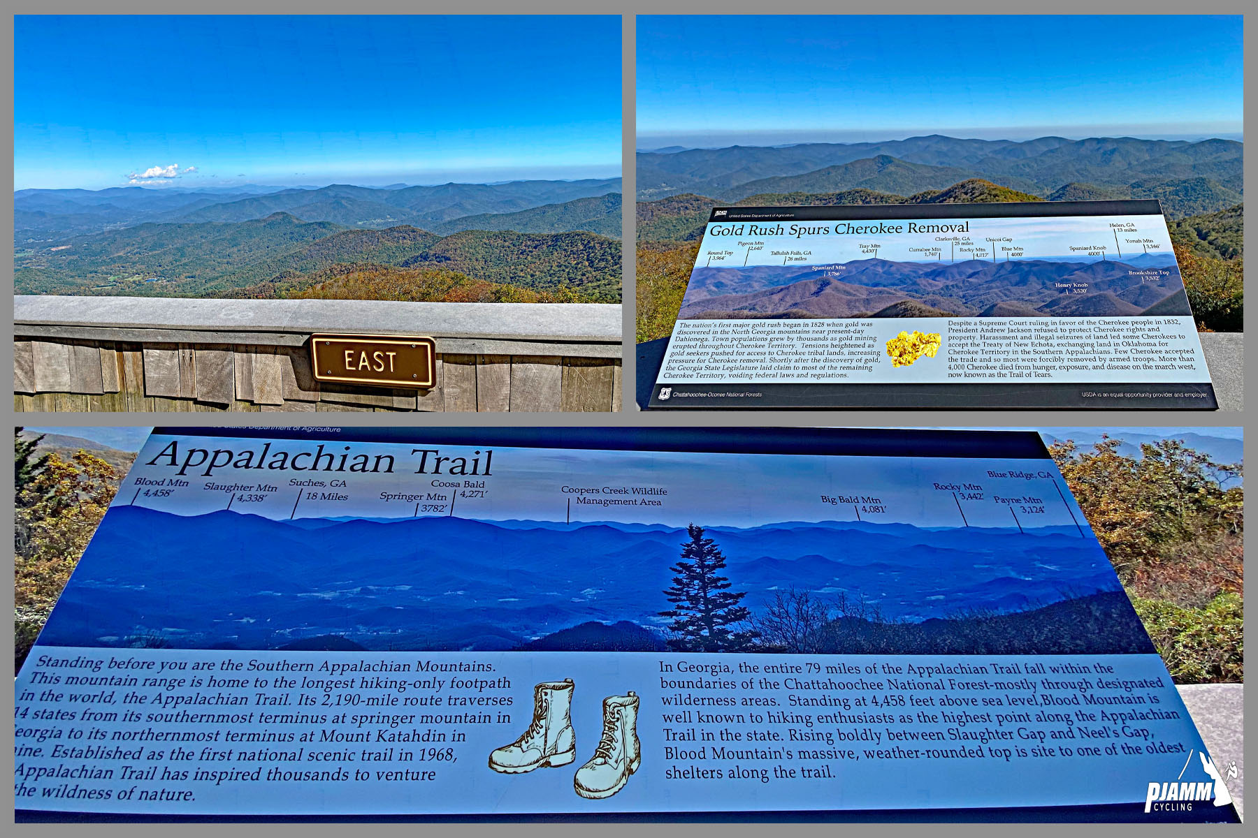 Cycling Brasstown Bald, Georgia - view from summit facing east, informational signs