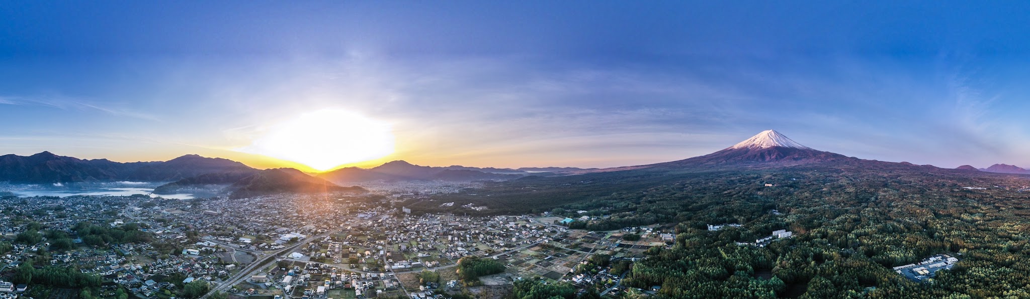 Cycling Mt. Fuji - Fujinomiya Line - drone aerial sphere panorama of Mt. Fuji