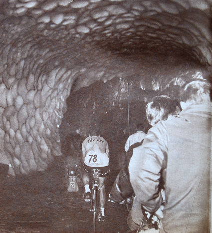 Tour de France cyclists ride through tunnel in 1963