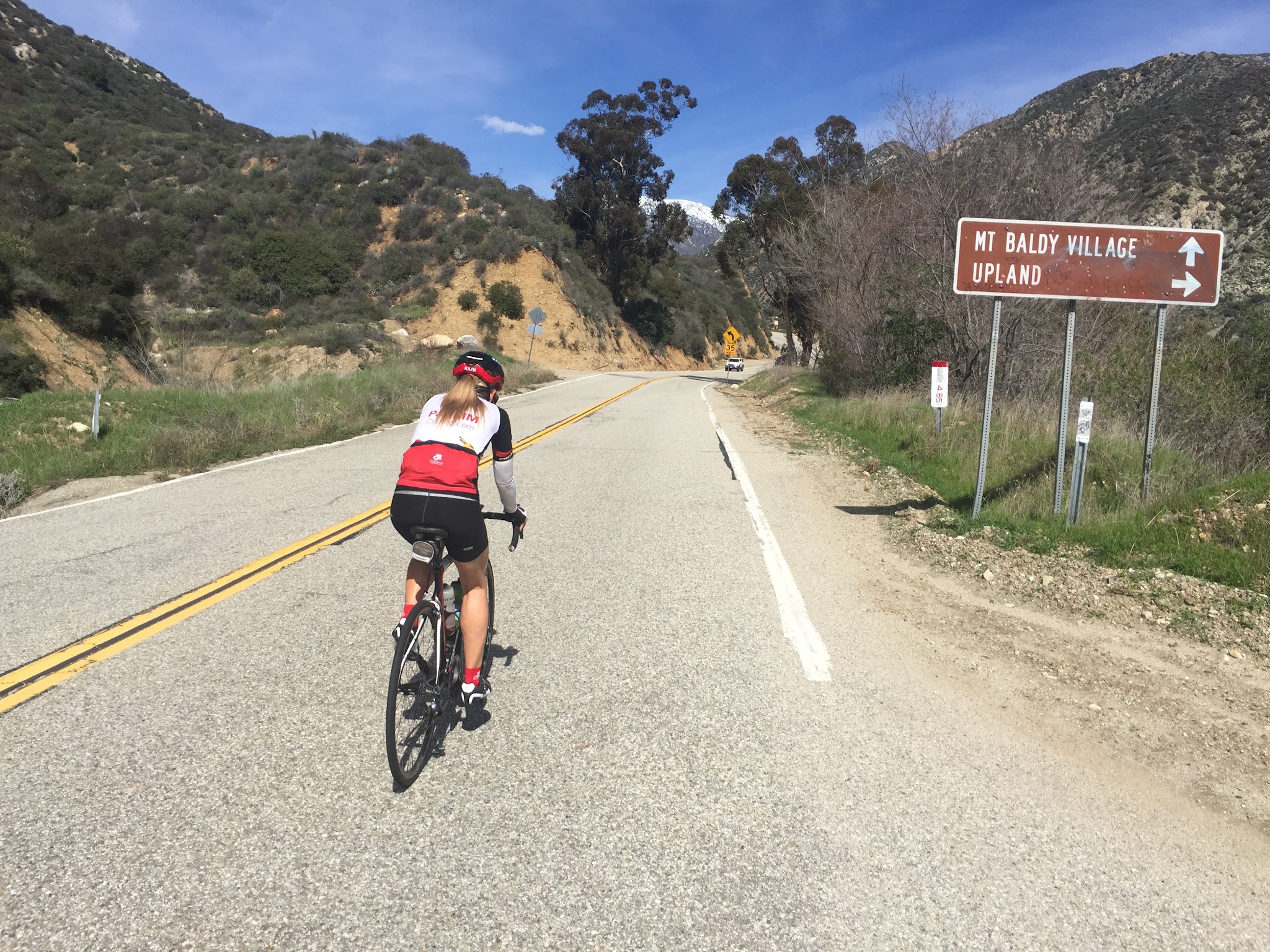 Cyclist on Mt. Baldy Road - bike, sign, PJAMM 