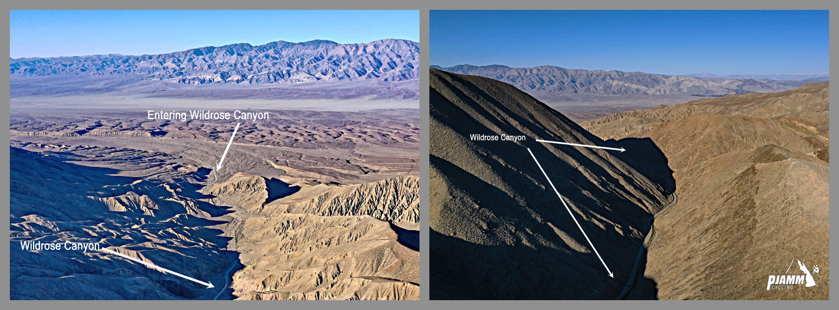Cycling Death Valley National Park, California - views from above showing Wildrose Canyon