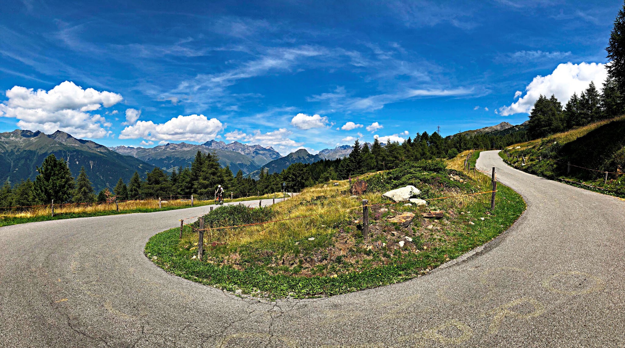 Cycling Passo del Mortirolo - hairpin, Marco Pantani memorial. 