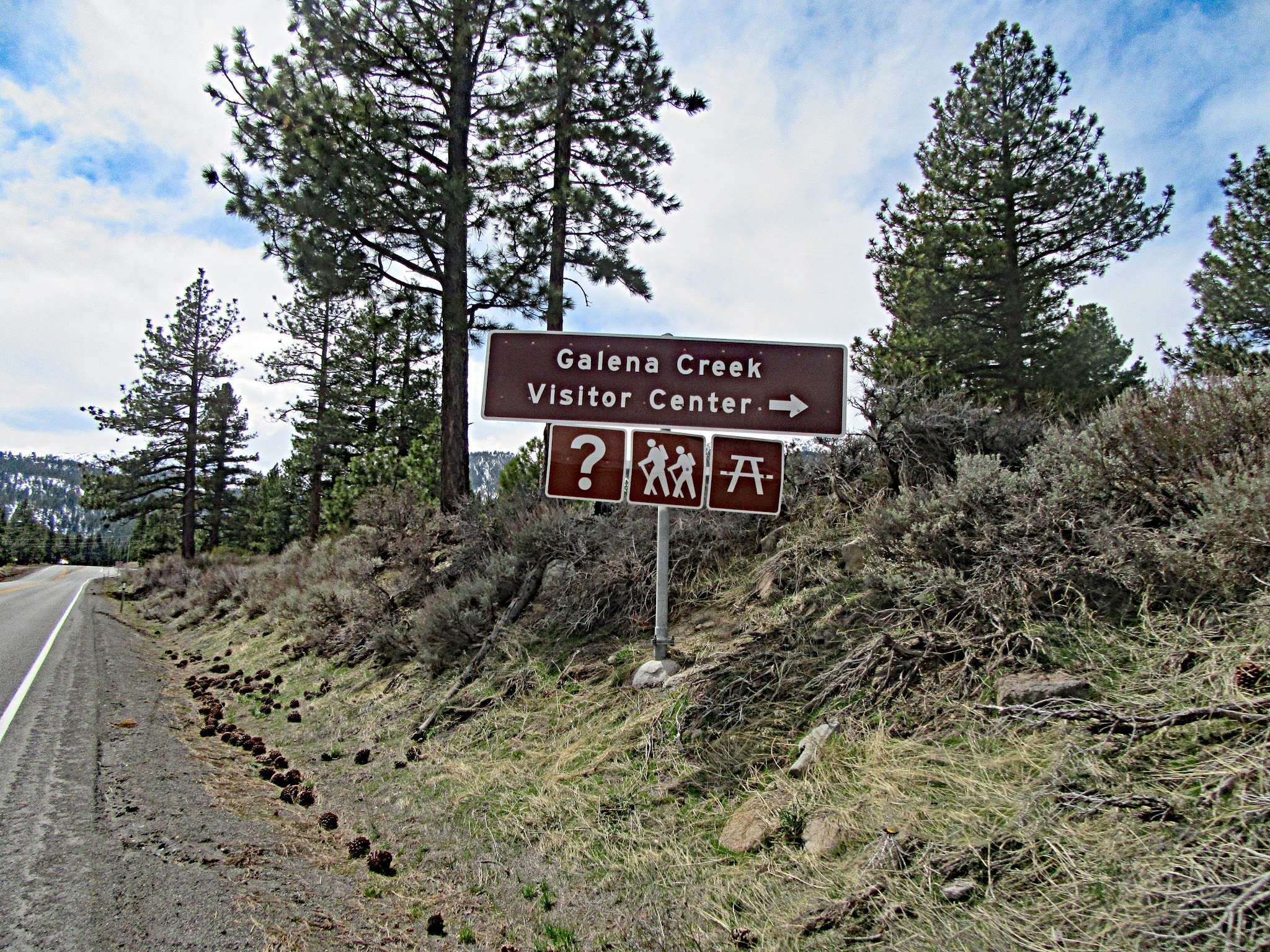 Cycling Mt. Rose East, Nevada - road sign for Galena Creek Visitor Center