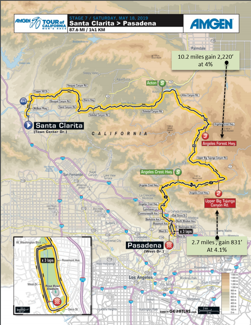 Amgen Tour of California Amgen Tour of California - Map with bike climb details for May 18, 2019 Stage 7