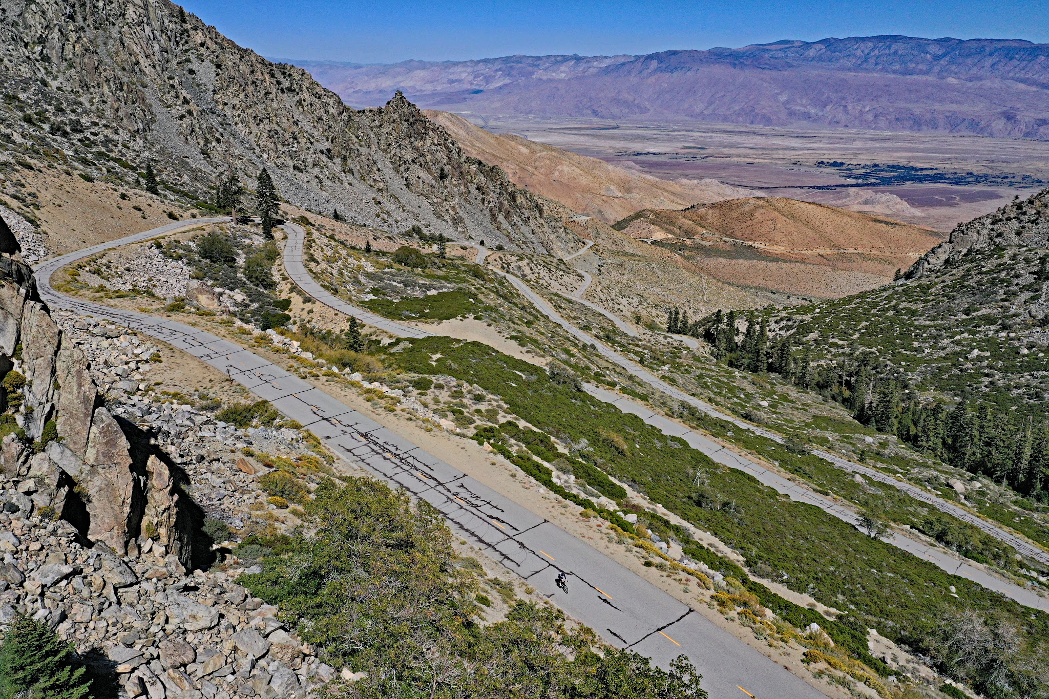 Cycling Onion Valley Road - hairpins and owens valley 