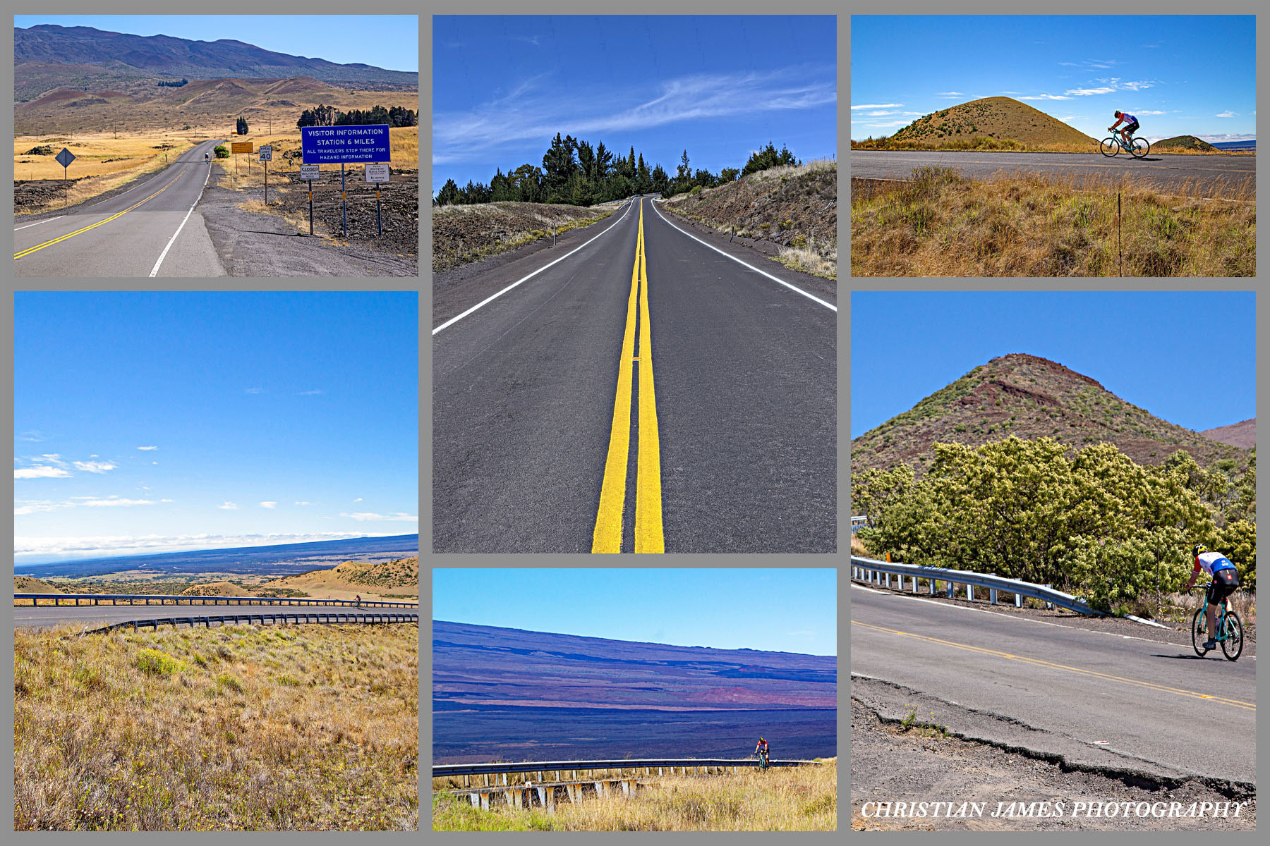 Cycling Mauna Kea from the West  - straight section of two-lane roadway, grade steepens