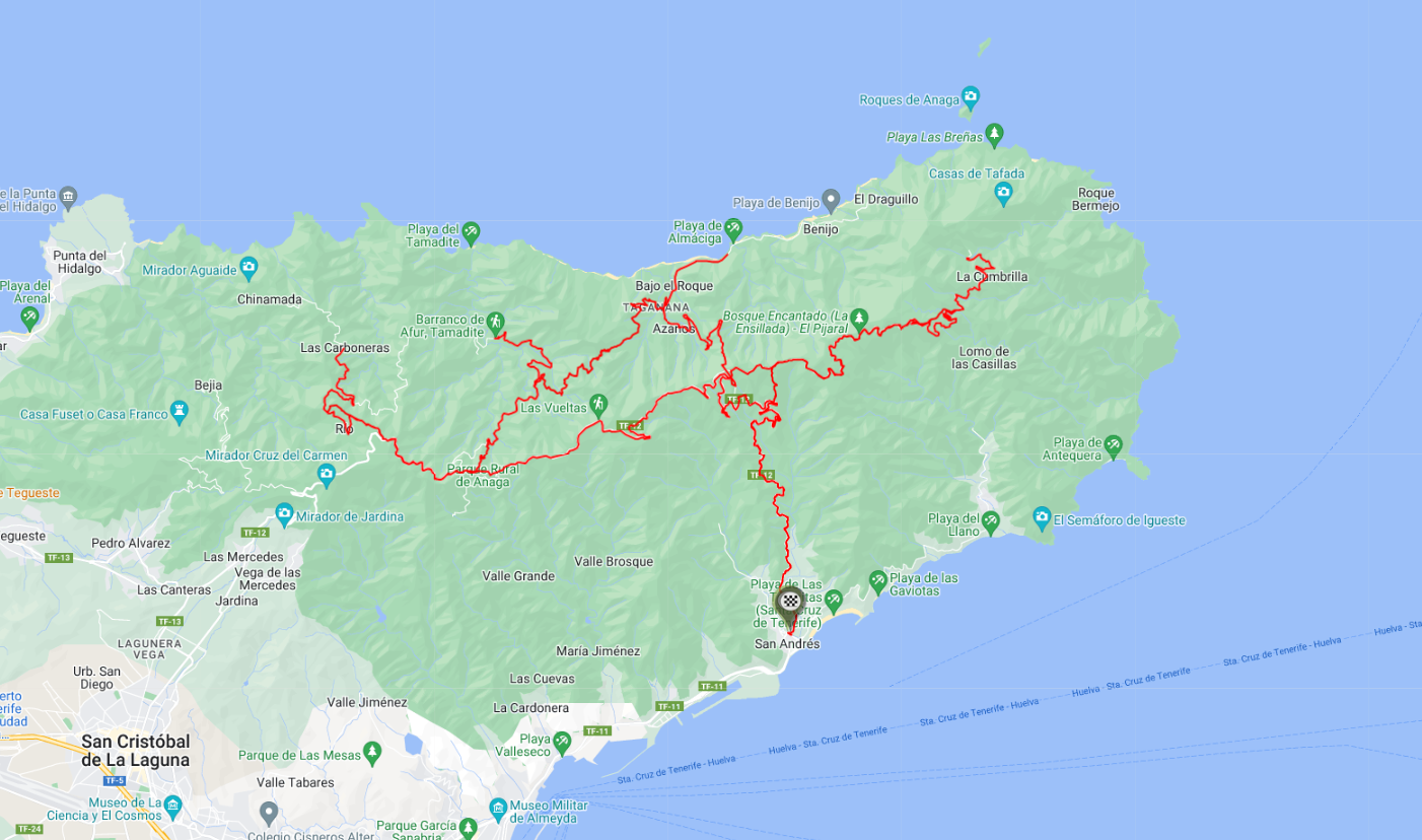 PJAMM Cycling map shows five climbs on the northern side of Tenerife island