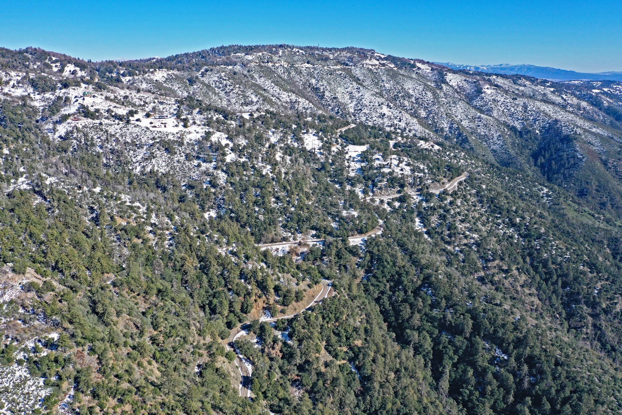 aerial view of roadway to top of Palomar Mountain. 