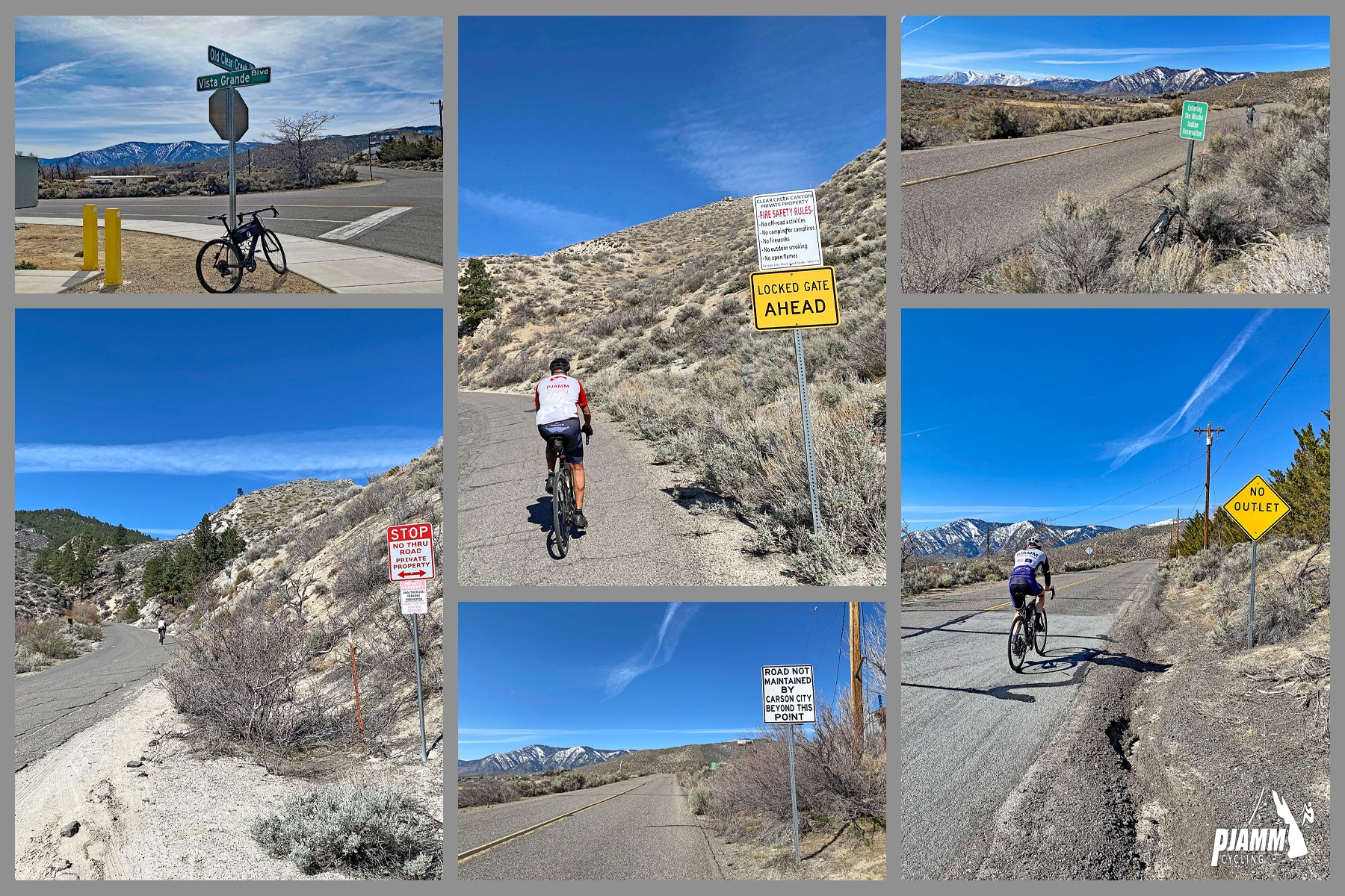 Cycling Old Clear Creek Road, NV - signs along the roadway on the climb