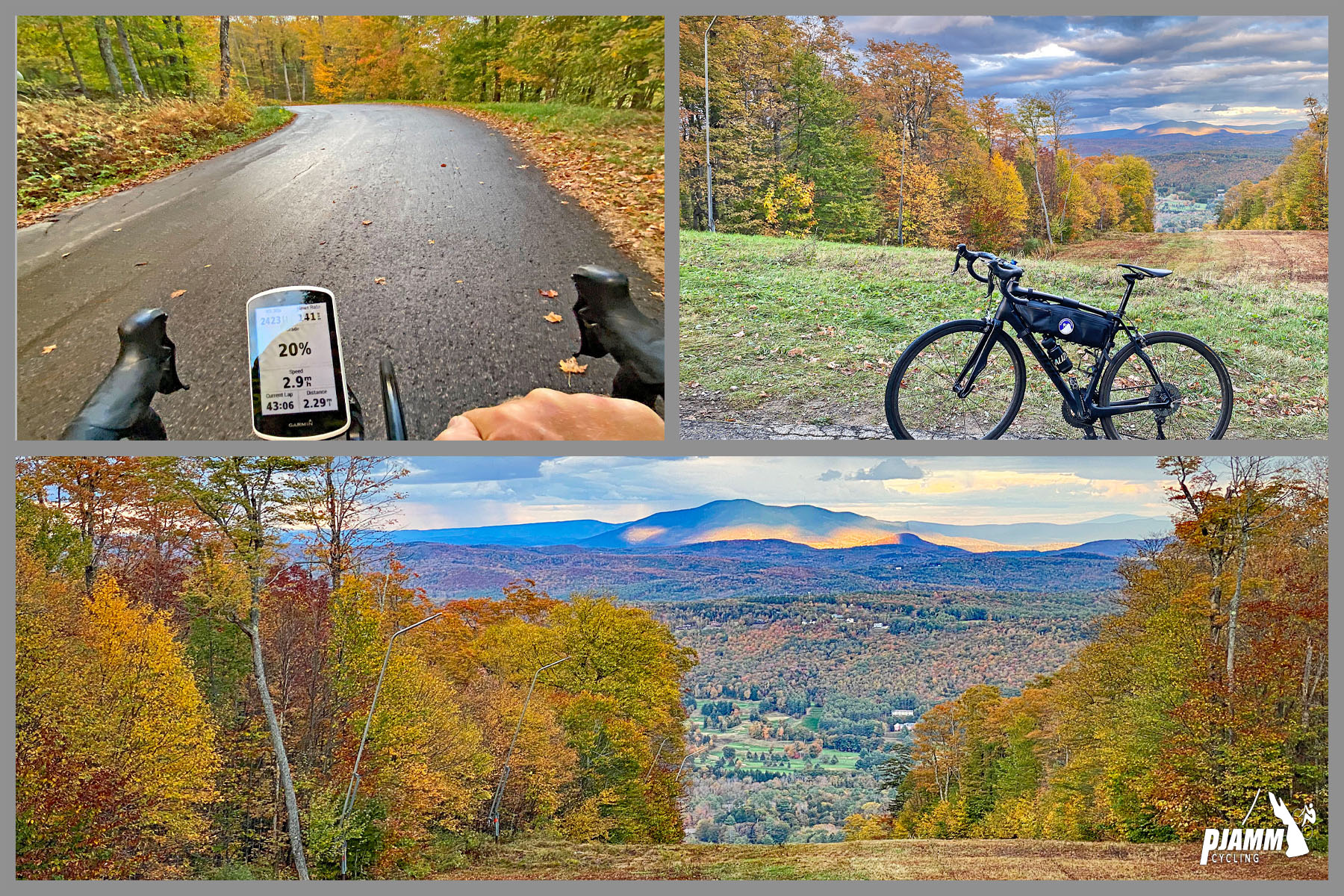 Cycling Okemo, Vermont - views along the middle portion of the climb, including a 20% Garmin read and great viewpoints to see fall foliage